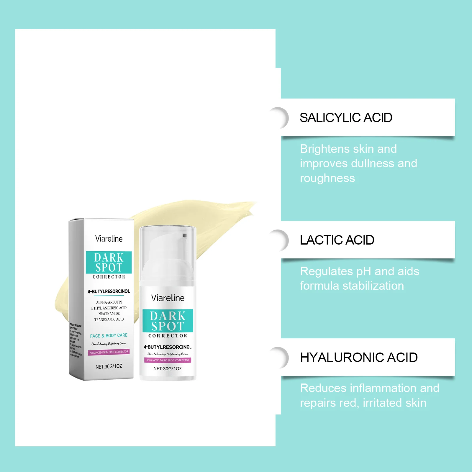 Viareline Dark Spot Corrector Skin-Enhancing Brightening Cream with 4-Butylresorcinol & Hyaluronic Acid 5 dark spot corrector brightening cream der htk4h7jd desc 5