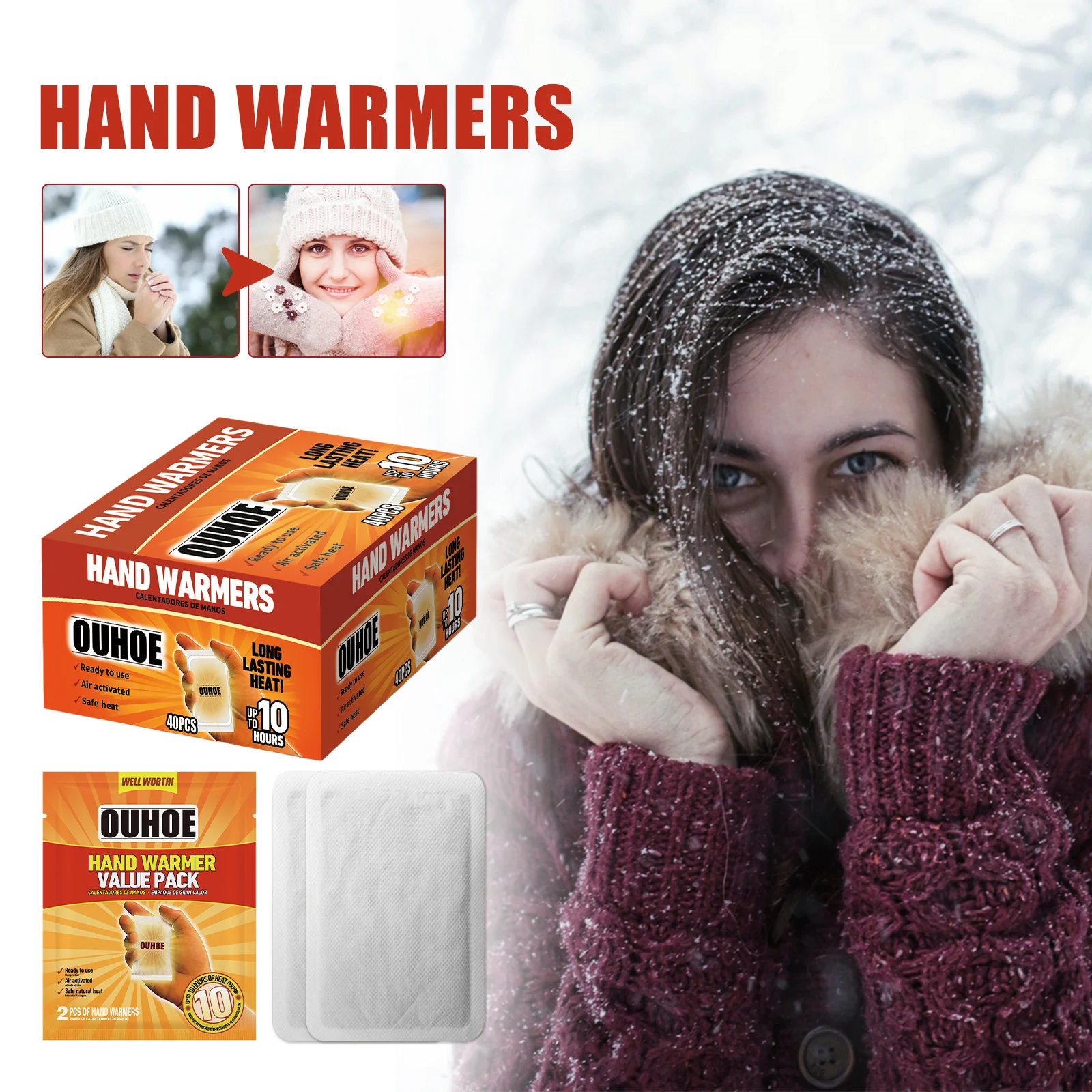 OUHOE Disposable Air-Activated Hand Warmers, 40 Pack - Up to 10 Hours Heat 1 disposable hand warmers pack cih yfrqdffe desc 1