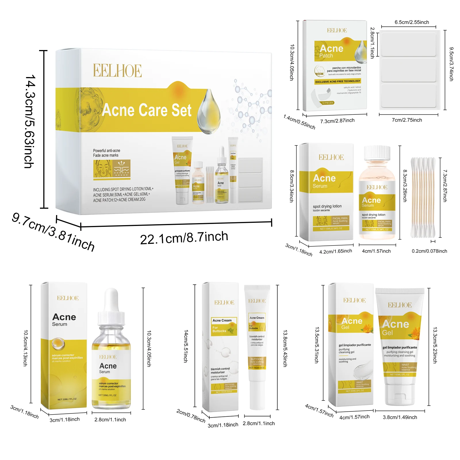 Acne Care Set for Face & Body with Salicylic Acid & Niacinamide - Complete Blemish Solution Kit 1 eelhoe acne care set complete blemish solution kit cih 4ve2q26k desc 1