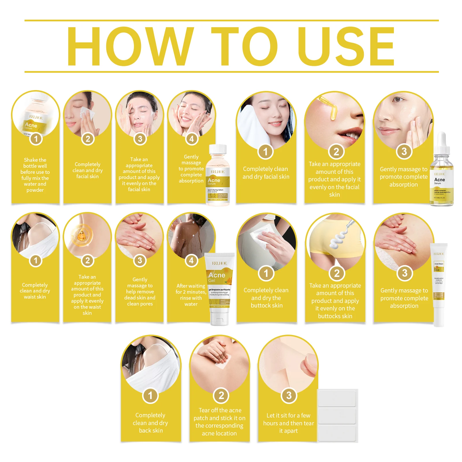 Acne Care Set for Face & Body with Salicylic Acid & Niacinamide - Complete Blemish Solution Kit 4 eelhoe acne care set complete blemish solution kit cih 4ve2q26k desc 4