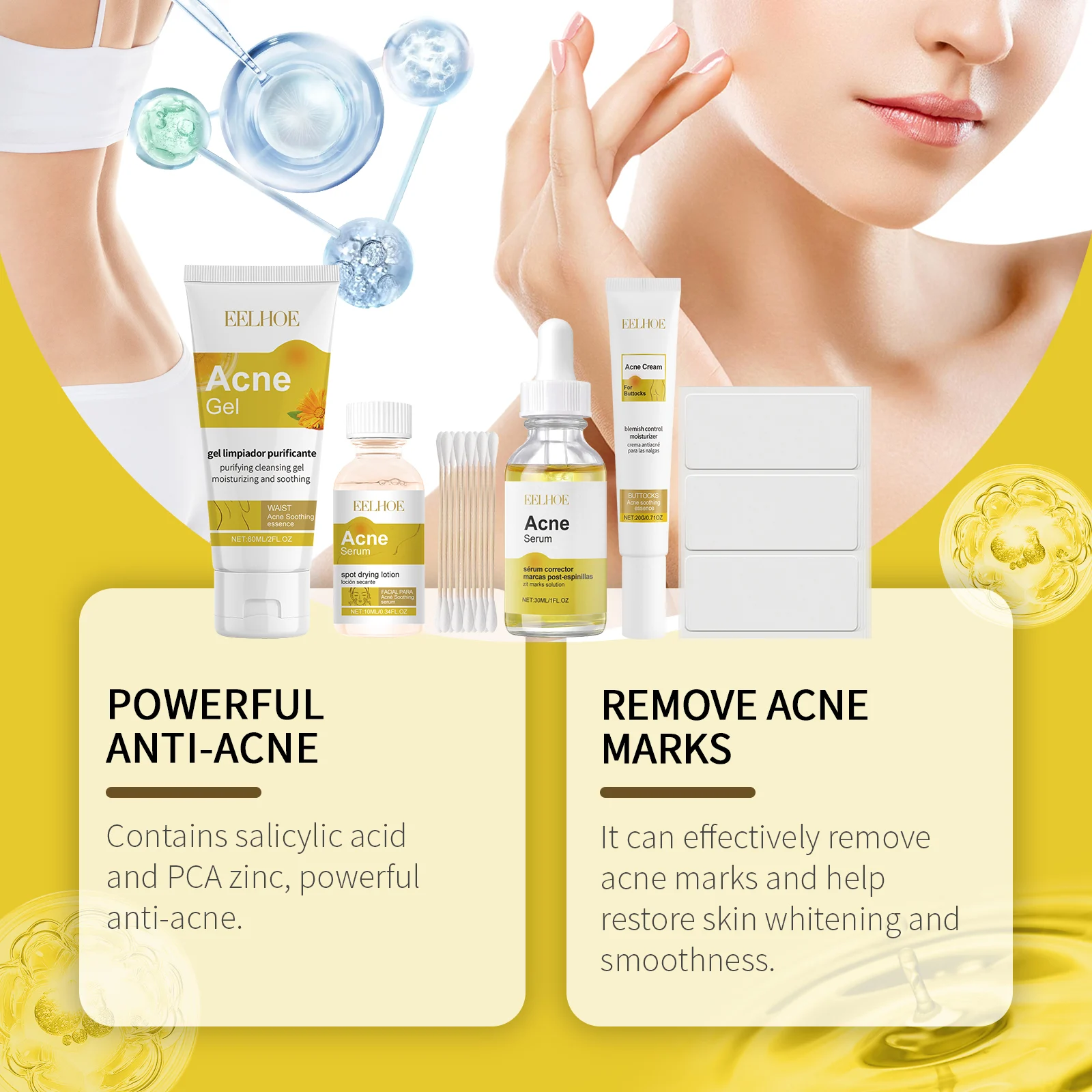 Acne Care Set for Face & Body with Salicylic Acid & Niacinamide - Complete Blemish Solution Kit 6 eelhoe acne care set complete blemish solution kit cih 4ve2q26k desc 6