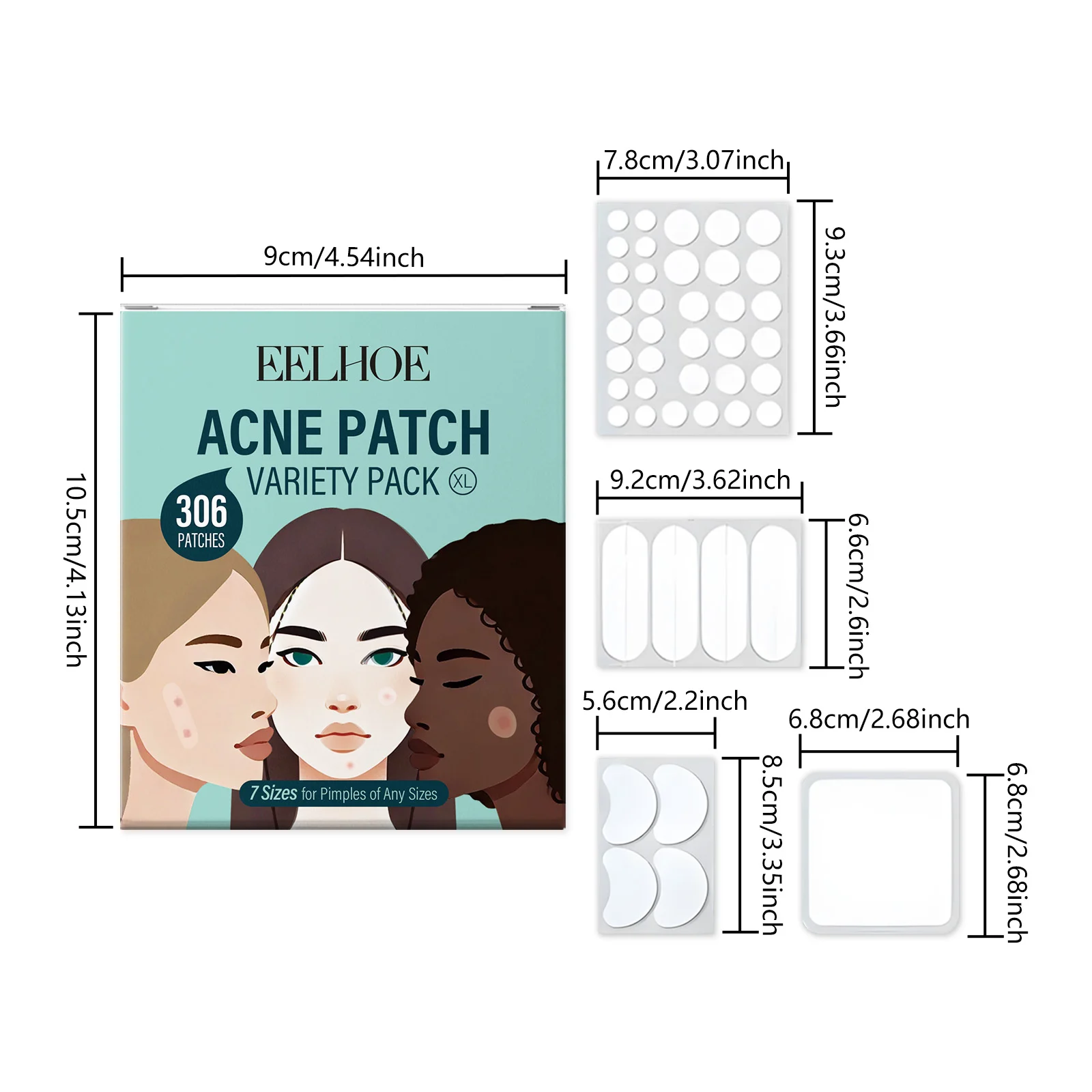 Acne Patches Skincare Set for Pimple Treatment with Tea Tree Oil, Variety Pack of 7 Shapes & Sizes (306pcs) 1 eelhoe acne patches skincare set 306pcs variety pack cih k2fmycdd desc 1