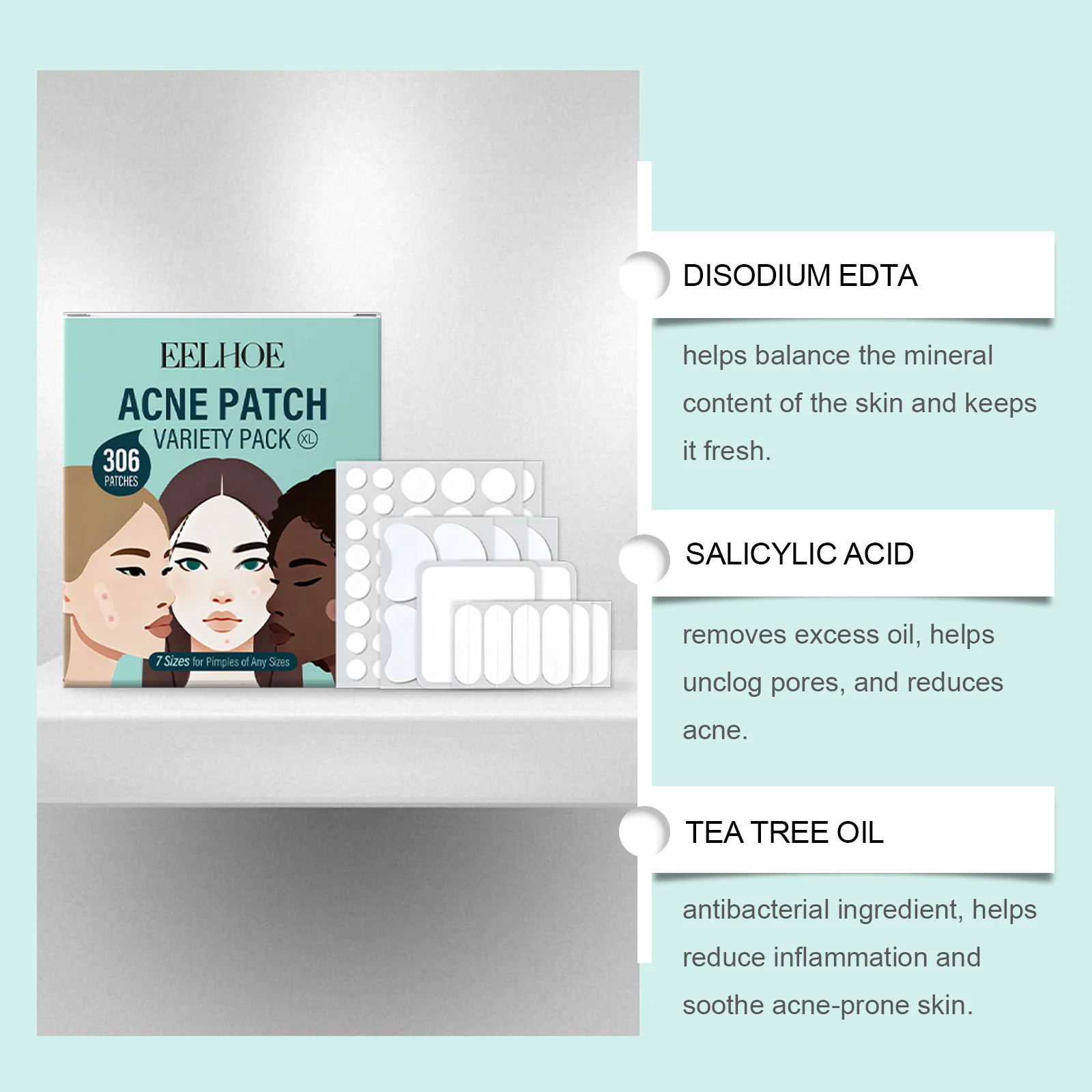 Acne Patches Skincare Set for Pimple Treatment with Tea Tree Oil, Variety Pack of 7 Shapes & Sizes (306pcs) 5 eelhoe acne patches skincare set 306pcs variety pack cih k2fmycdd desc 5