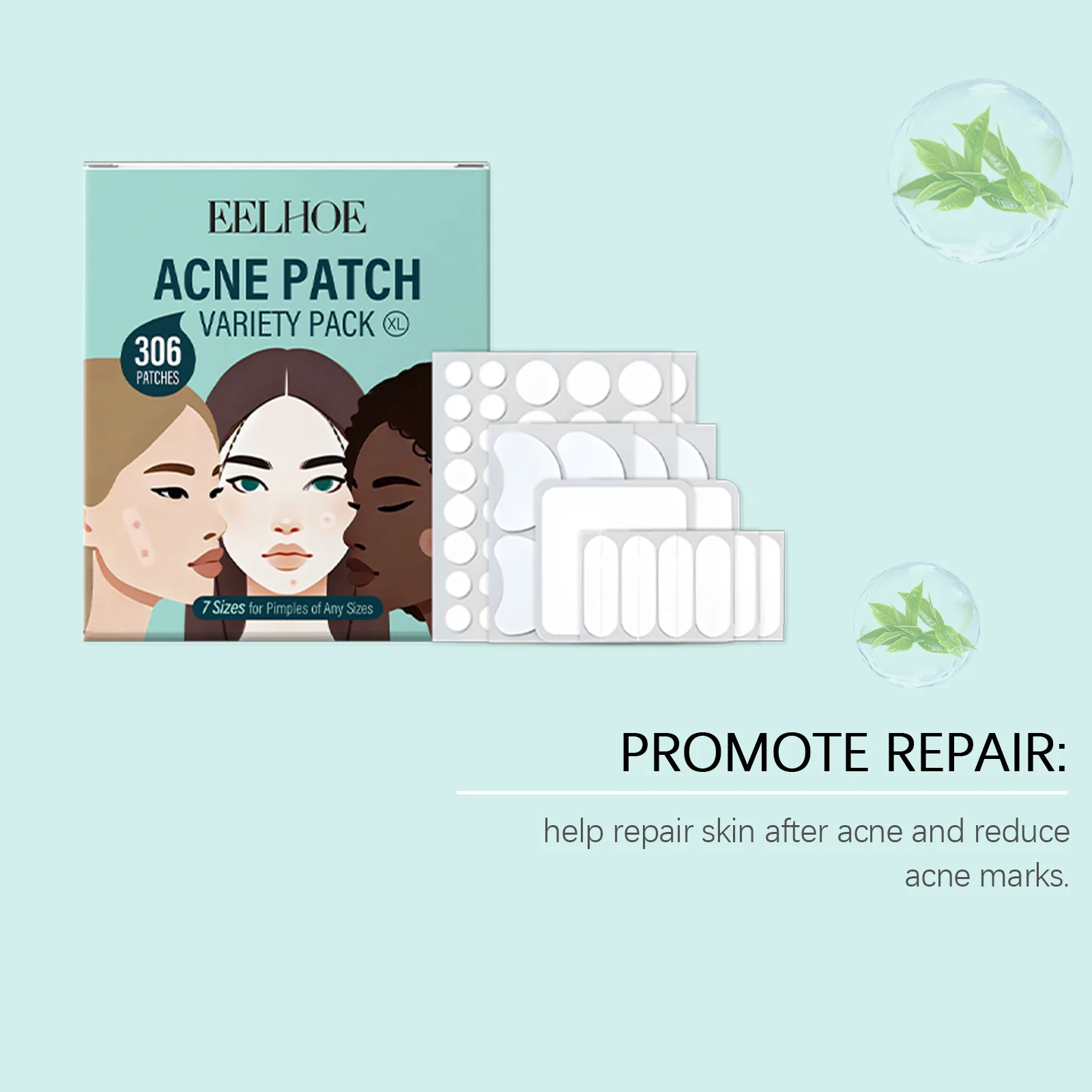 Acne Patches Skincare Set for Pimple Treatment with Tea Tree Oil, Variety Pack of 7 Shapes & Sizes (306pcs) 6 eelhoe acne patches skincare set 306pcs variety pack cih k2fmycdd desc 6