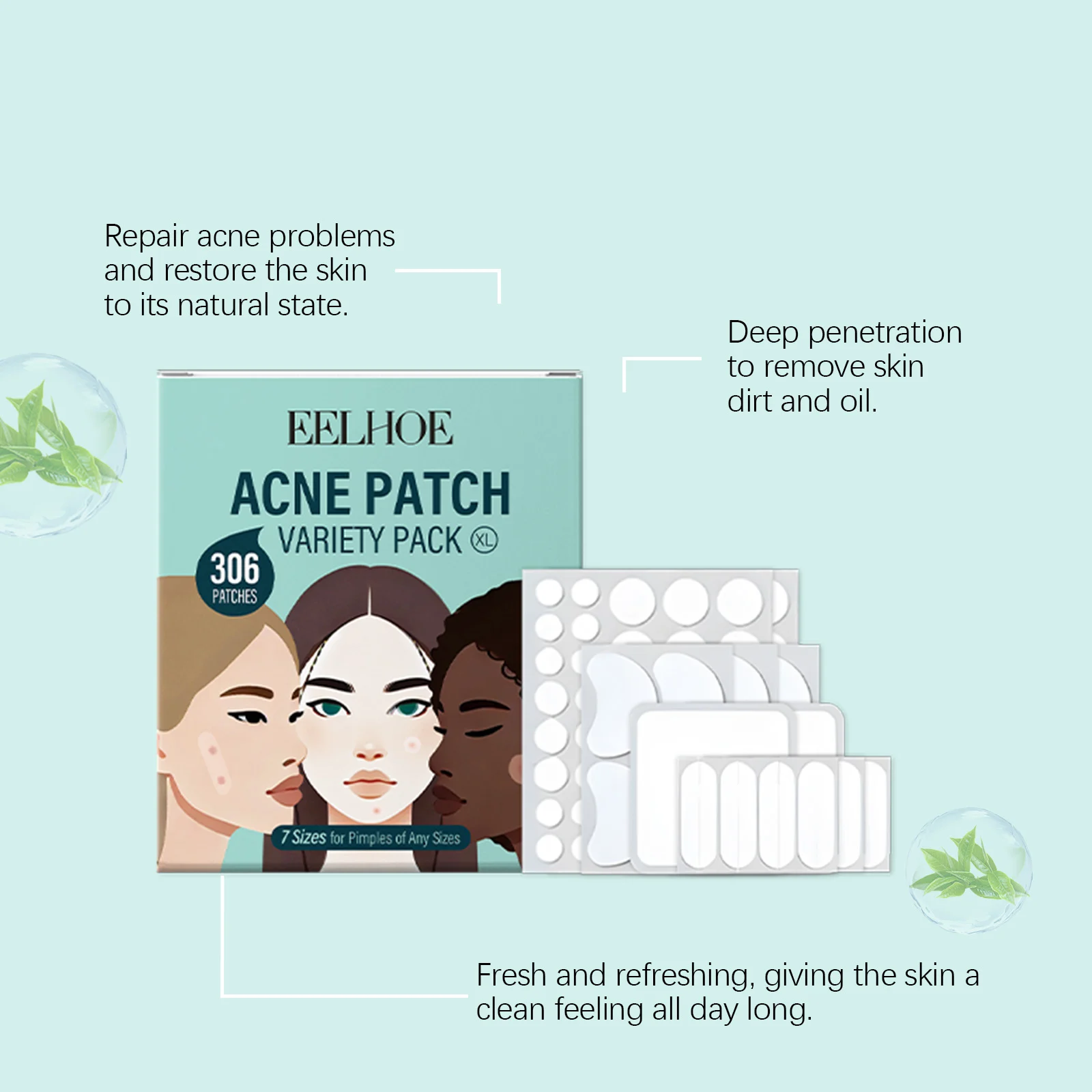 Acne Patches Skincare Set for Pimple Treatment with Tea Tree Oil, Variety Pack of 7 Shapes & Sizes (306pcs) 8 eelhoe acne patches skincare set 306pcs variety pack cih k2fmycdd desc 8
