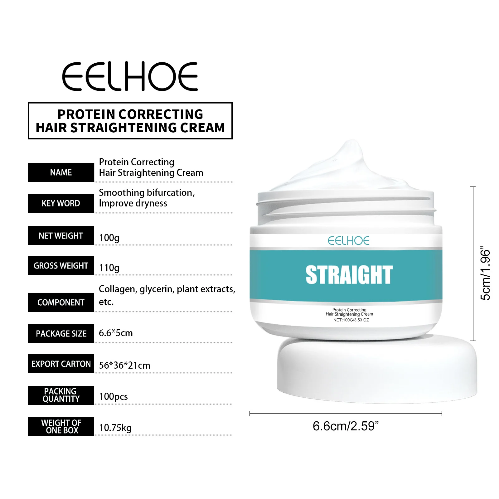 Collagen Hair Straightening Cream 100g - Repair Damaged Hair, Smooth Frizz & Split Ends Without Heat 1 eelhoe collagen hair straightening cream 100g cih 9q6dwjt7 desc 1