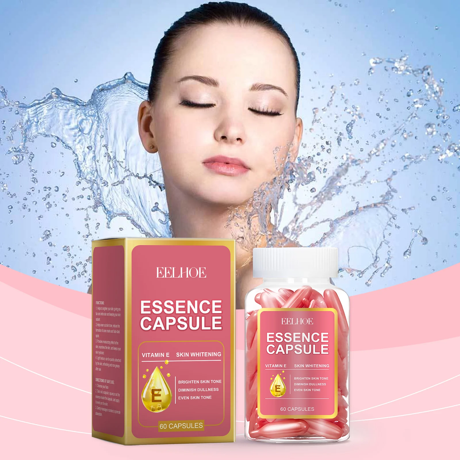 Face Capsule Serum for Brightening and Hydration with Vitamin C & E, 60 Capsules 2 eelhoe face capsule serum vitamin c e 60 capsules cih 52k3aerq desc 2