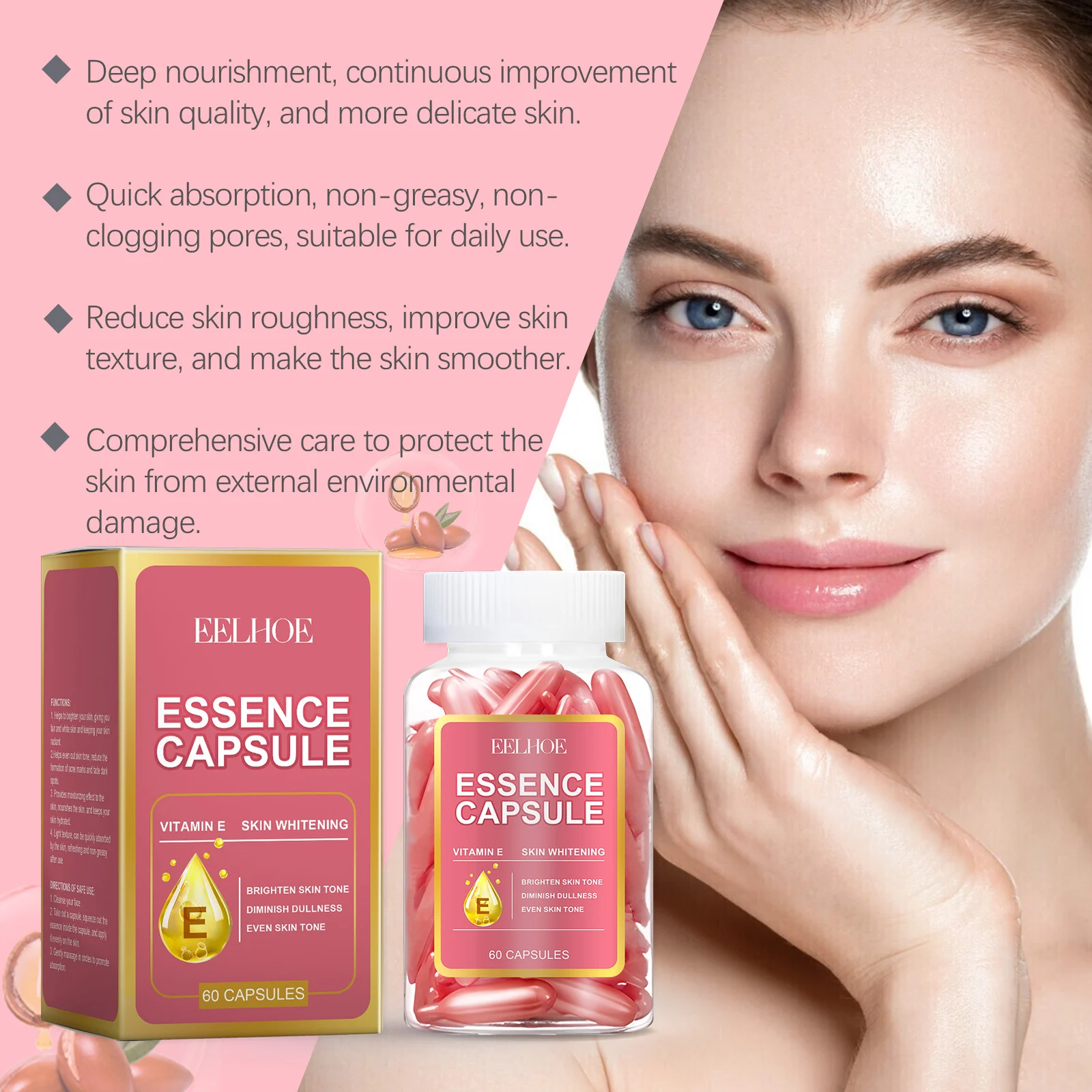 Face Capsule Serum for Brightening and Hydration with Vitamin C & E, 60 Capsules 5 eelhoe face capsule serum vitamin c e 60 capsules cih 52k3aerq desc 5