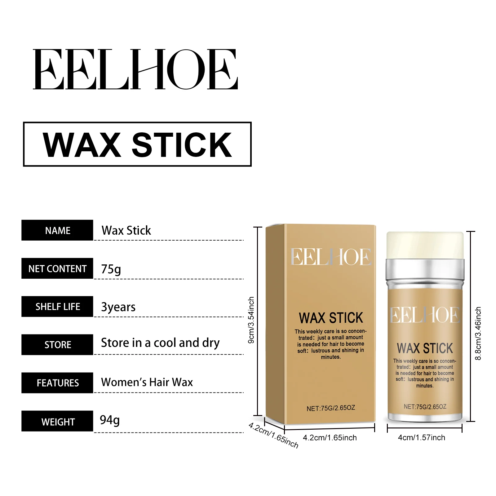 Hair Wax Stick for Men & Women - Quick Styling, Natural Hold, Anti-Frizz, Portable Solid Hair Wax 75g 1 eelhoe hair wax stick solid styling anti frizz 75g cih msssj4by desc 1