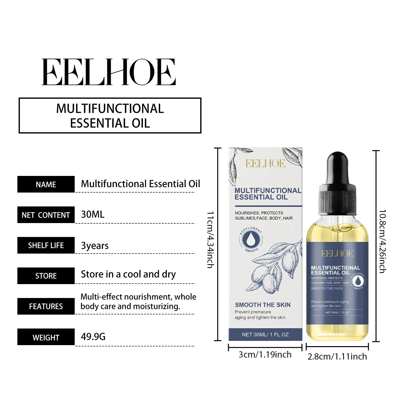 Multifunctional Essential Oil for Face, Body, Hair & Nails - 30ml Nourishing & Moisturizing Serum 1 eelhoe multifunctional essential oil 30ml cih jtxbqx5s desc 1