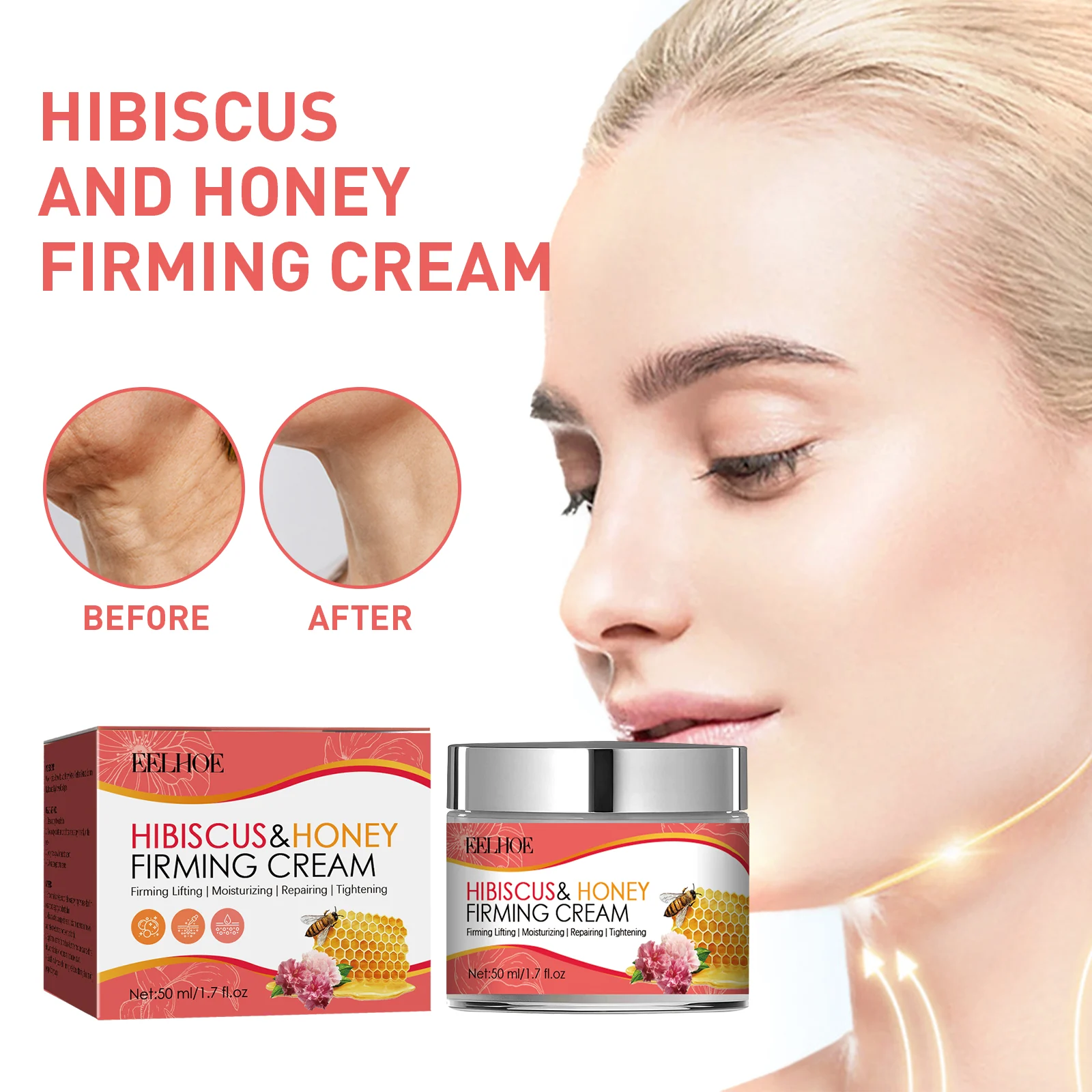 Neck Firming Cream Hibiscus & Honey Extract Anti-Aging Neck Care Treatment 50ml 1 eelhoe neck firming cream hibiscus honey 50ml cih nftgnqsk desc 1