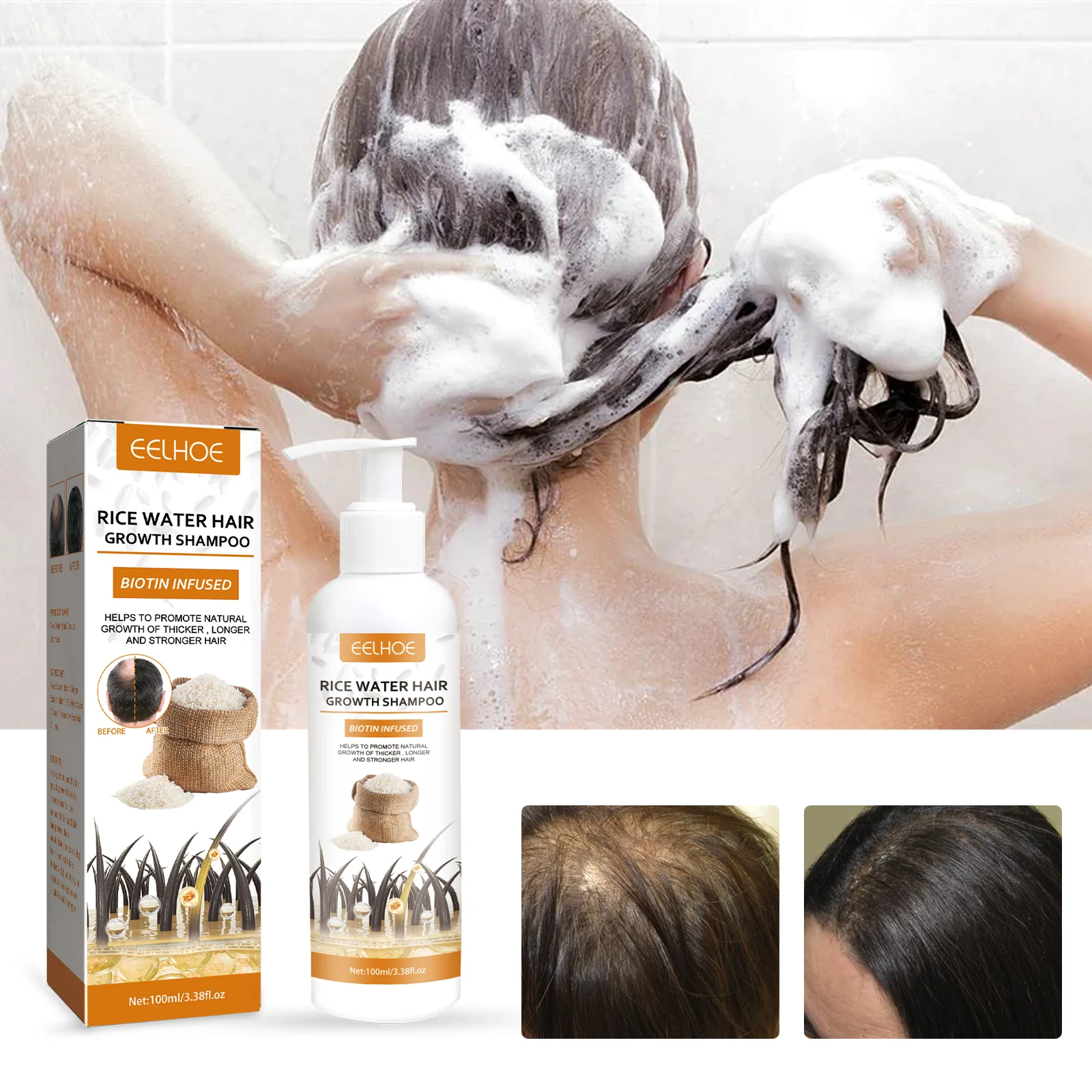 Rice Water Hair Growth Shampoo for Thicker Longer Fuller Hair with Biotin & Ginger Extract 100ml 2 eelhoe rice water hair growth shampoo 100ml cih py5gwaay desc 2
