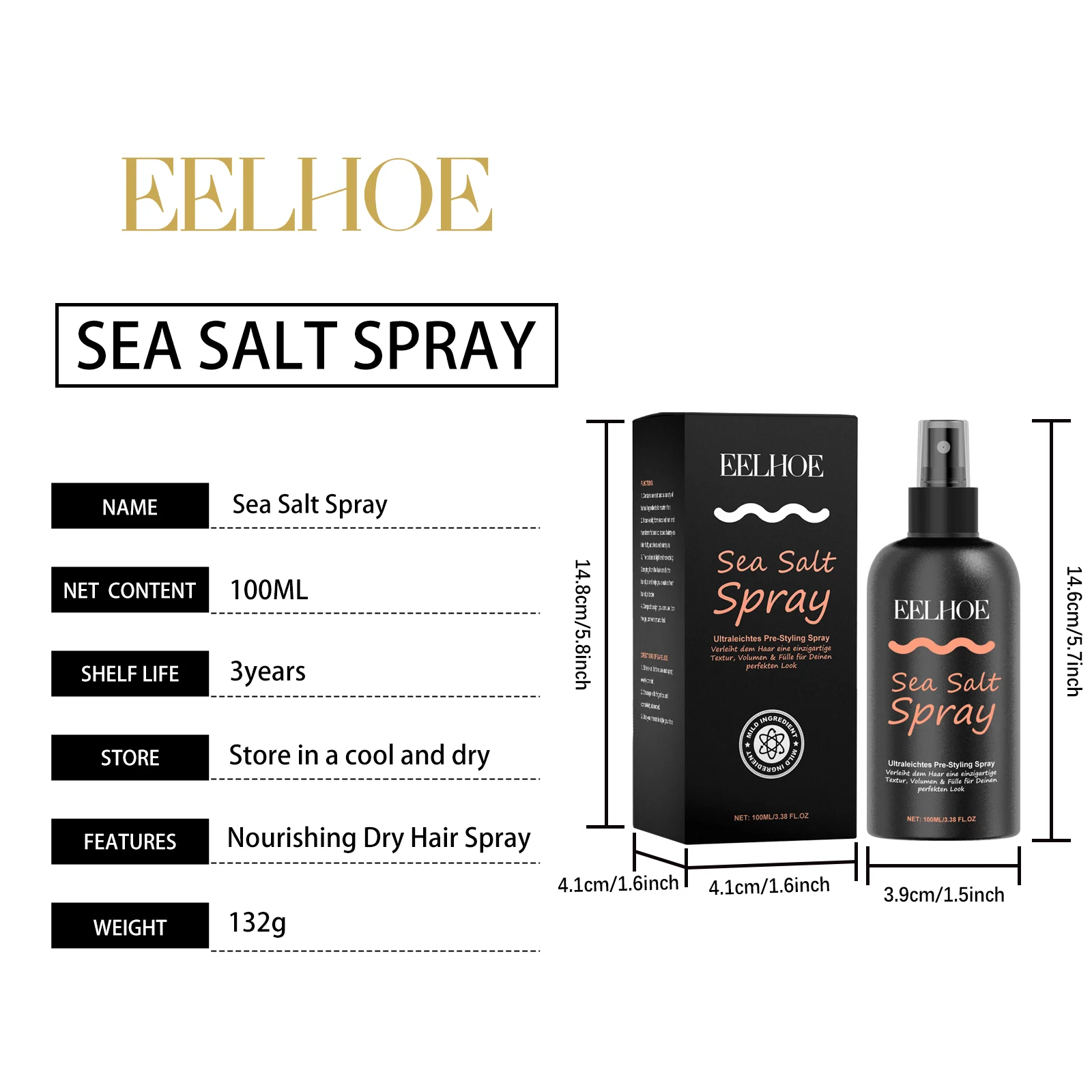 Sea Salt Hair Texturizing Spray for Volume, Oil Control & Beach Waves - 100ml 1 eelhoe sea salt hair texturizing spray 100ml cih mgv5ku79 desc 1
