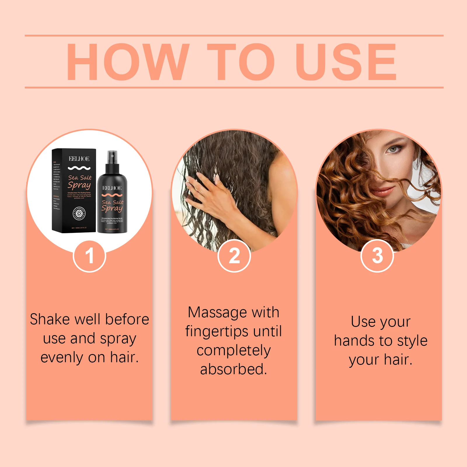 Sea Salt Hair Texturizing Spray for Volume, Oil Control & Beach Waves - 100ml 4 eelhoe sea salt hair texturizing spray 100ml cih mgv5ku79 desc 4