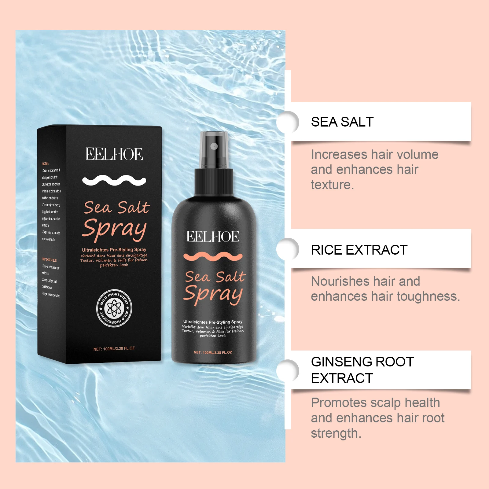 Sea Salt Hair Texturizing Spray for Volume, Oil Control & Beach Waves - 100ml 5 eelhoe sea salt hair texturizing spray 100ml cih mgv5ku79 desc 5