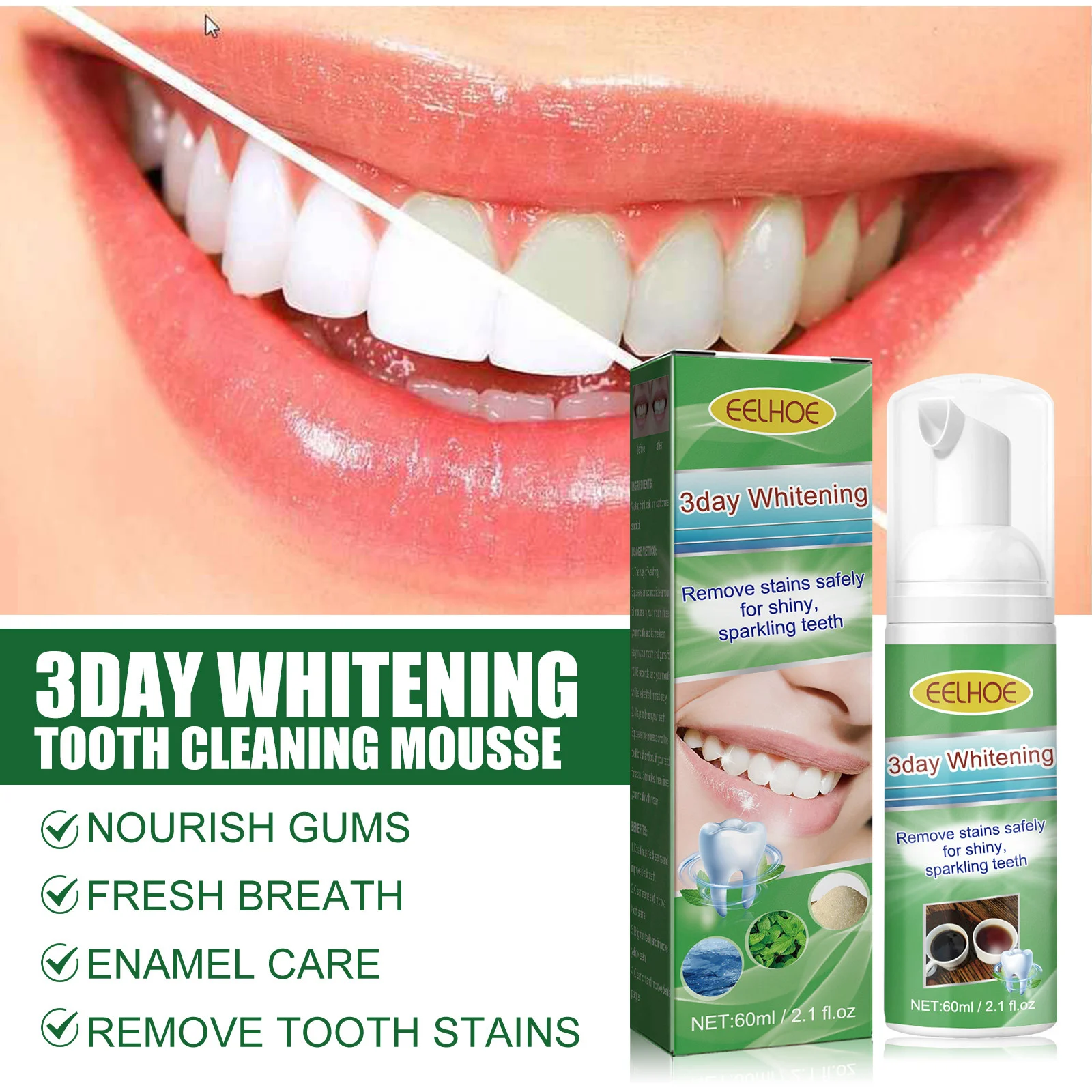 Teeth Whitening Mousse 60ml Tartar Remover Stain Cleaner Fresh Breath Oral Care 4 eelhoe teeth whitening mousse 60ml cih vvj5dtac desc 4