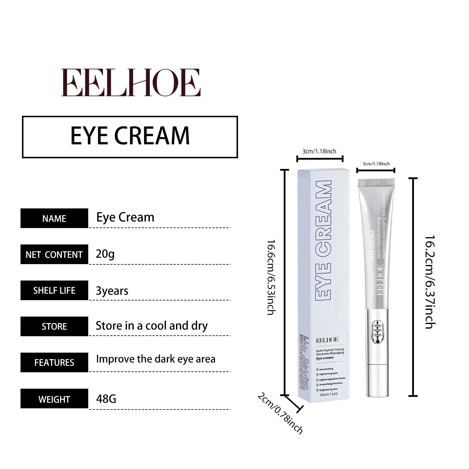 EELHOE Arginine Care Eye Cream with Electric Massage Head - Moisturizing, Tightening, Brightening 2 electric massage eye cream cih m42a7hg4 desc 2