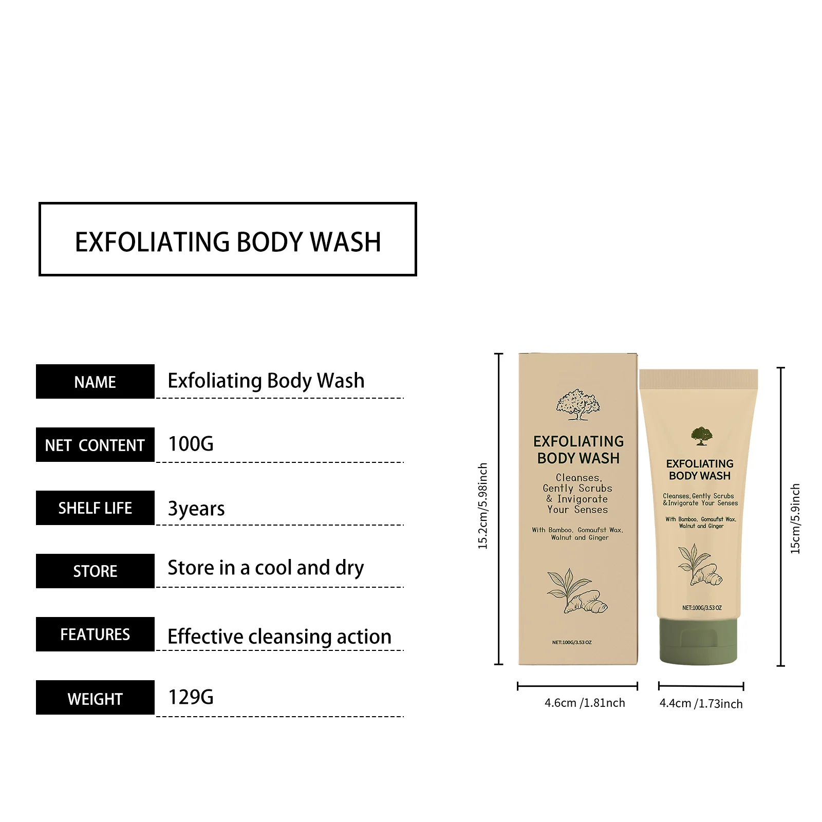 Exfoliating Body Wash with Bamboo, Ginger & Walnut 100g for Smooth & Invigorated Skin 1 exfoliating body wash bamboo ginger walnut 100g der gnsfbhnu desc 1