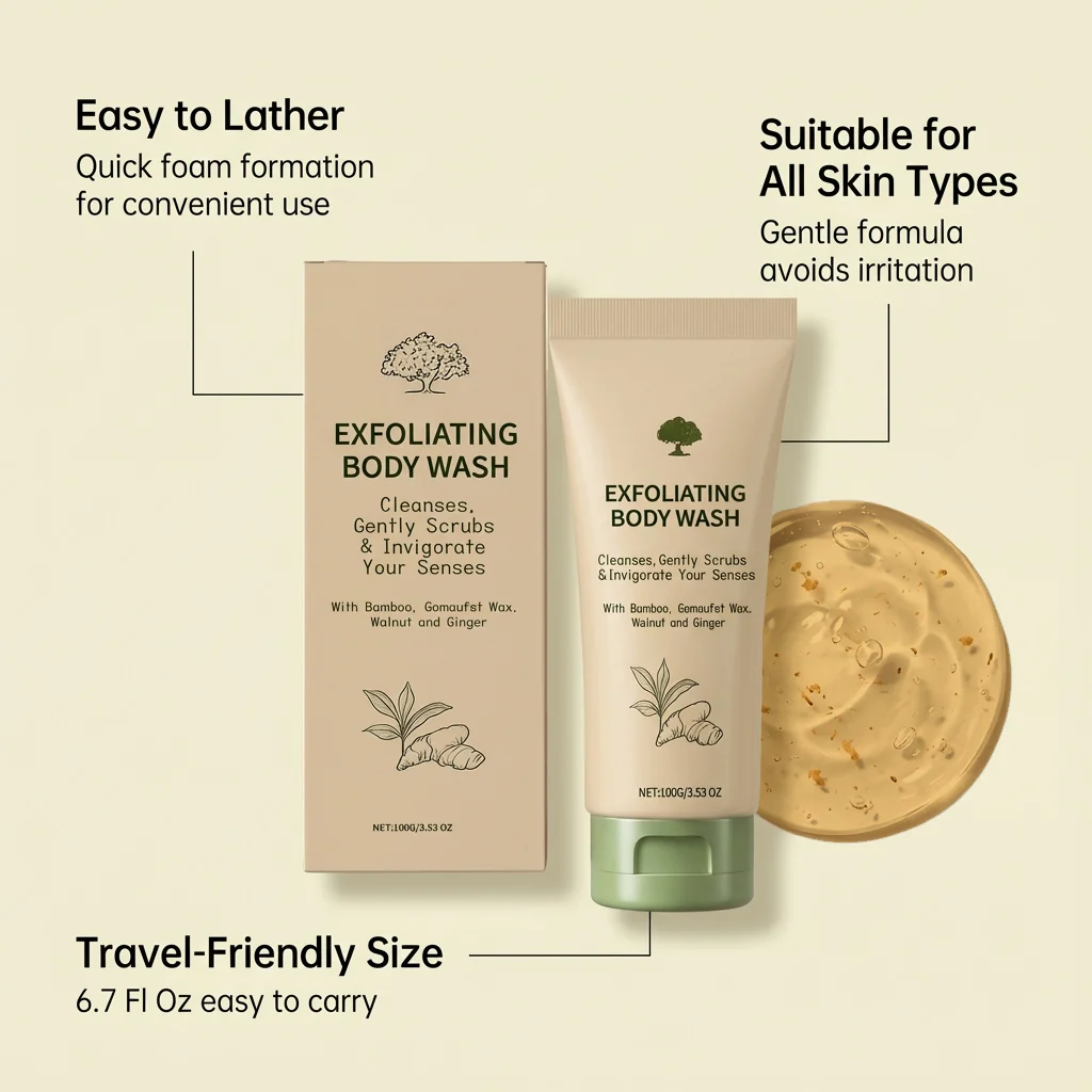Exfoliating Body Wash with Bamboo, Ginger & Walnut 100g for Smooth & Invigorated Skin 8 exfoliating body wash bamboo ginger walnut 100g der gnsfbhnu desc 8
