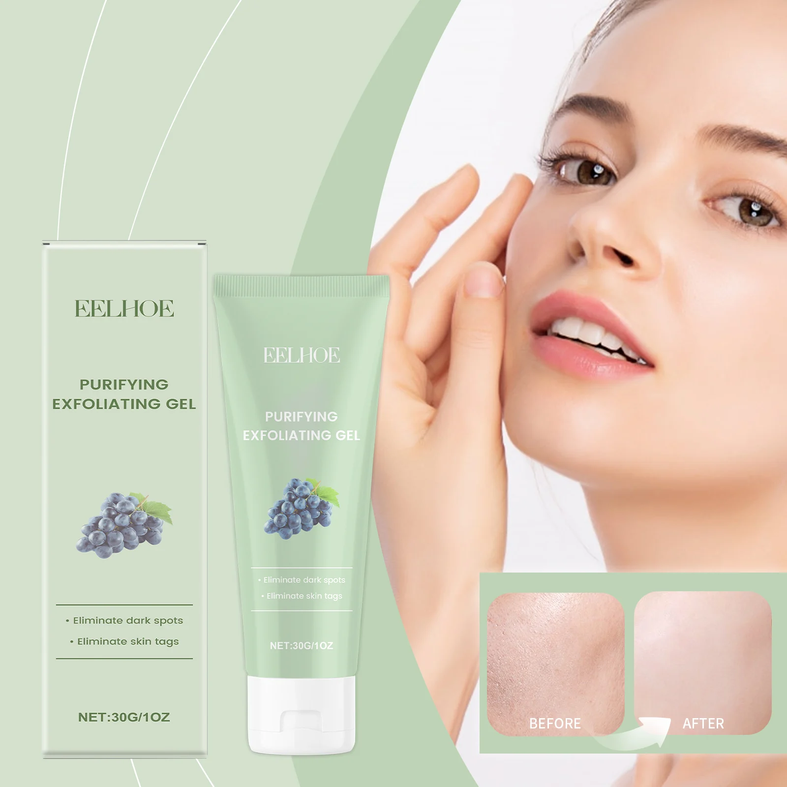 Exfoliating Gel Purifying Face & Body Scrub with Grape Seed Extract & Hyaluronic Acid 30g 2 exfoliating gel purifying face body scrub grape seed hyaluronic acid 30g cih uydnemvx desc 2