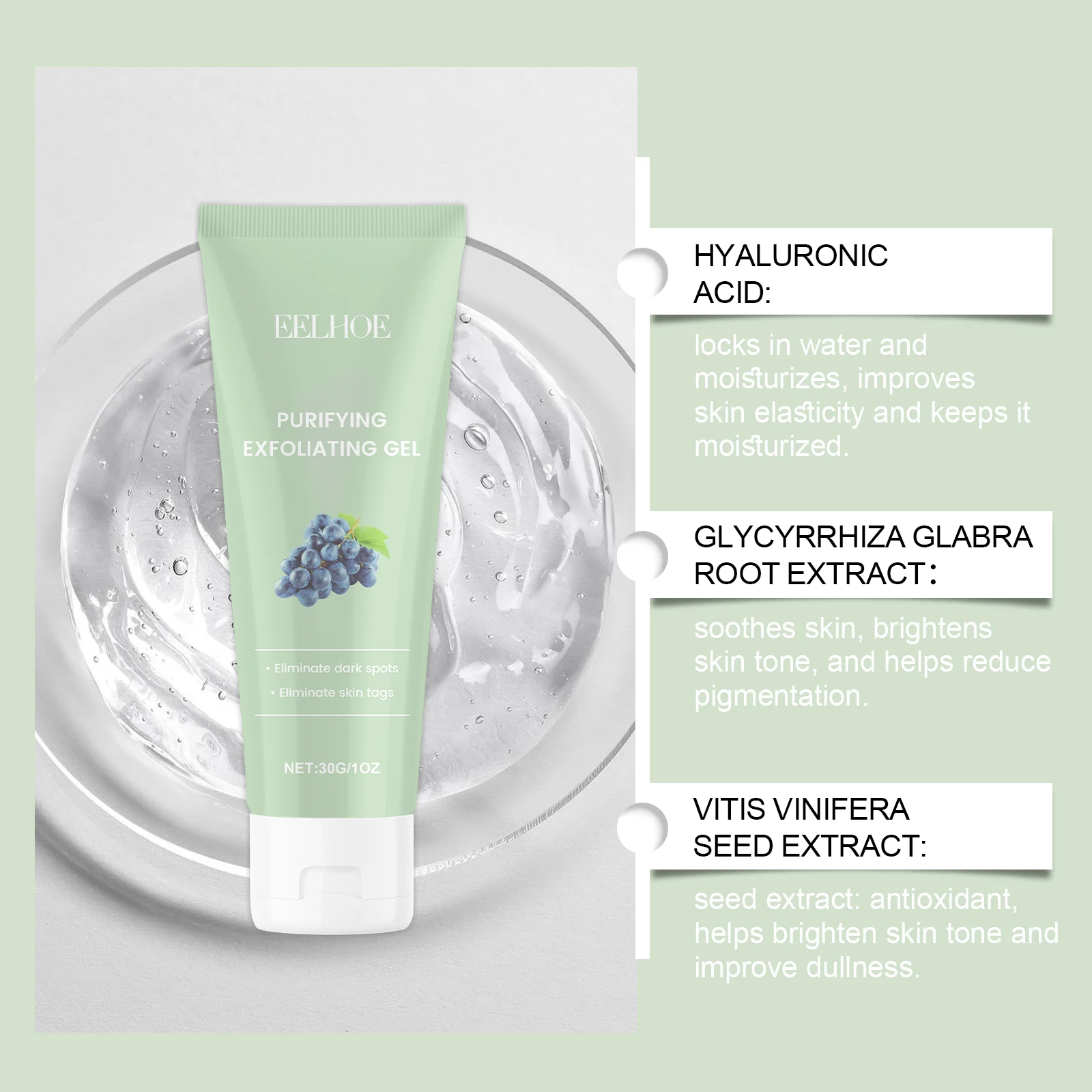 Exfoliating Gel Purifying Face & Body Scrub with Grape Seed Extract & Hyaluronic Acid 30g 5 exfoliating gel purifying face body scrub grape seed hyaluronic acid 30g cih uydnemvx desc 5