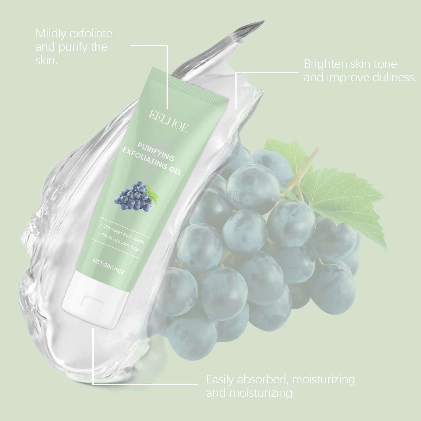 Exfoliating Gel Purifying Face & Body Scrub with Grape Seed Extract & Hyaluronic Acid 30g 6 exfoliating gel purifying face body scrub grape seed hyaluronic acid 30g cih uydnemvx desc 6