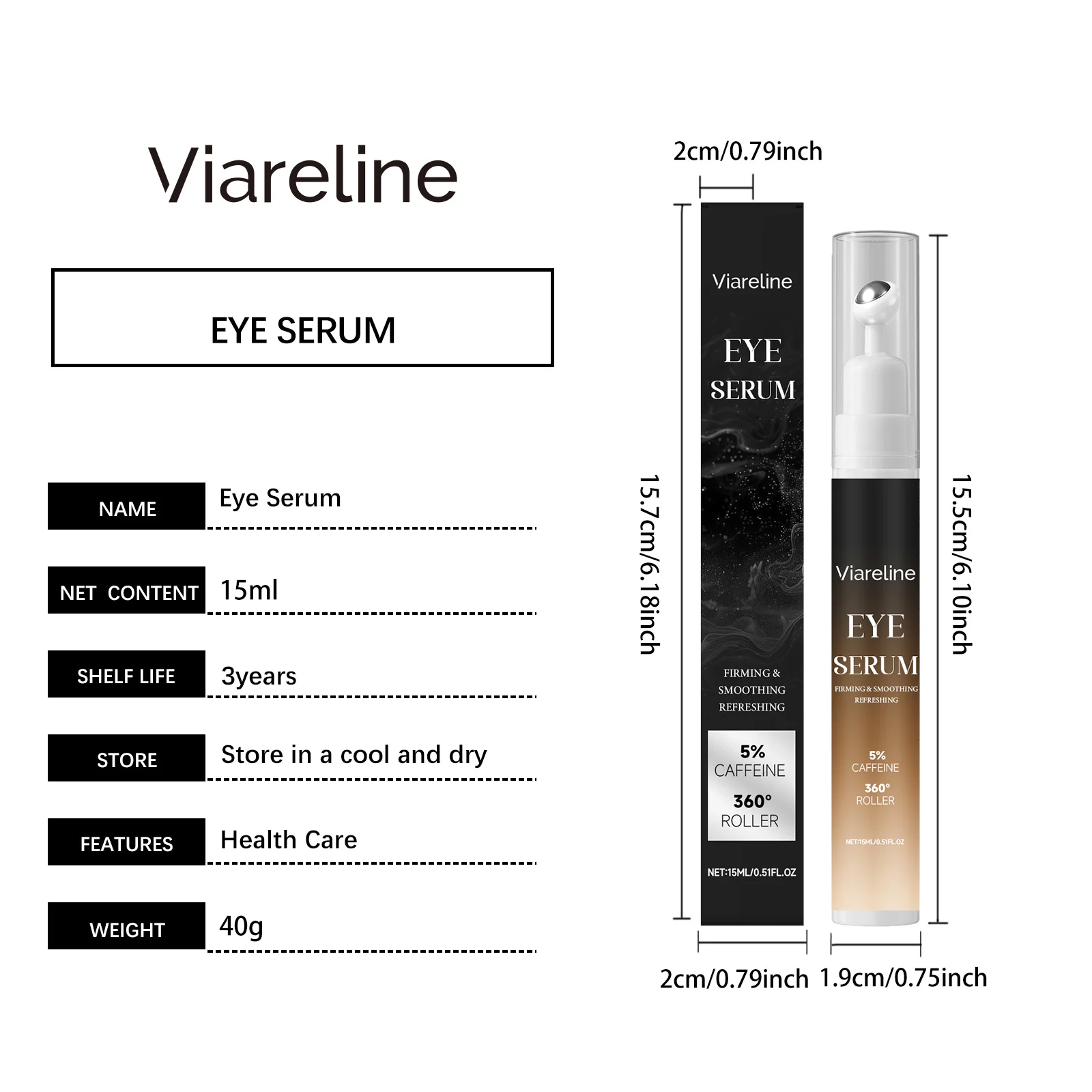 Viareline Eye Serum Firming & Smoothing Eye Cream with Caffeine Roller for Wrinkles Reduction 1 eye serum firming cream der p7w6vwcp desc 1