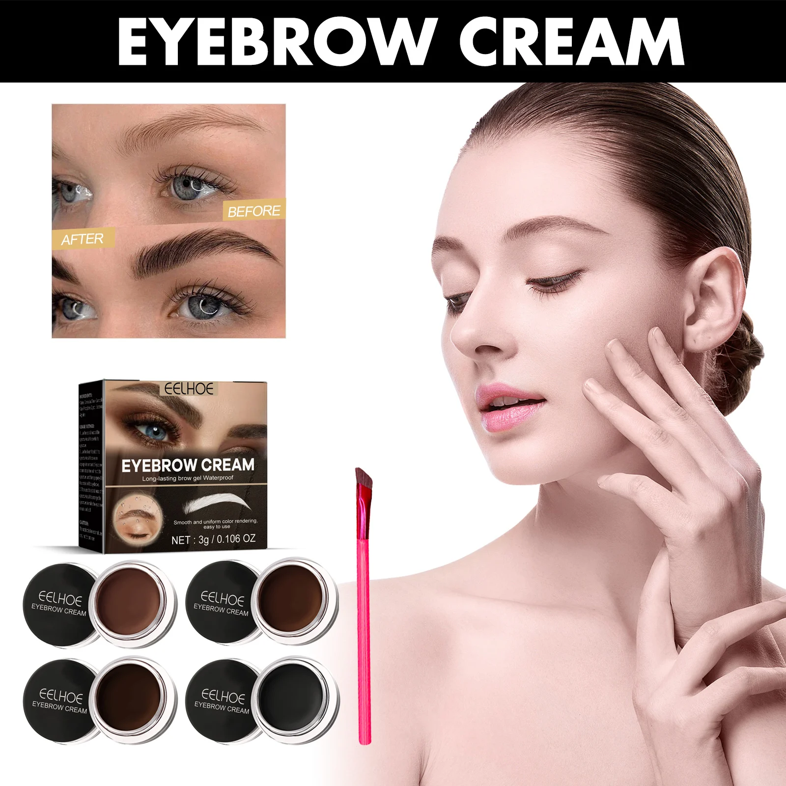 Eyebrow Gel Waterproof Long-Lasting Tinted Cream for Natural Brows 3g 2 eyebrow gel light brown waterproof 3g cih b5vrb9p2 desc 2