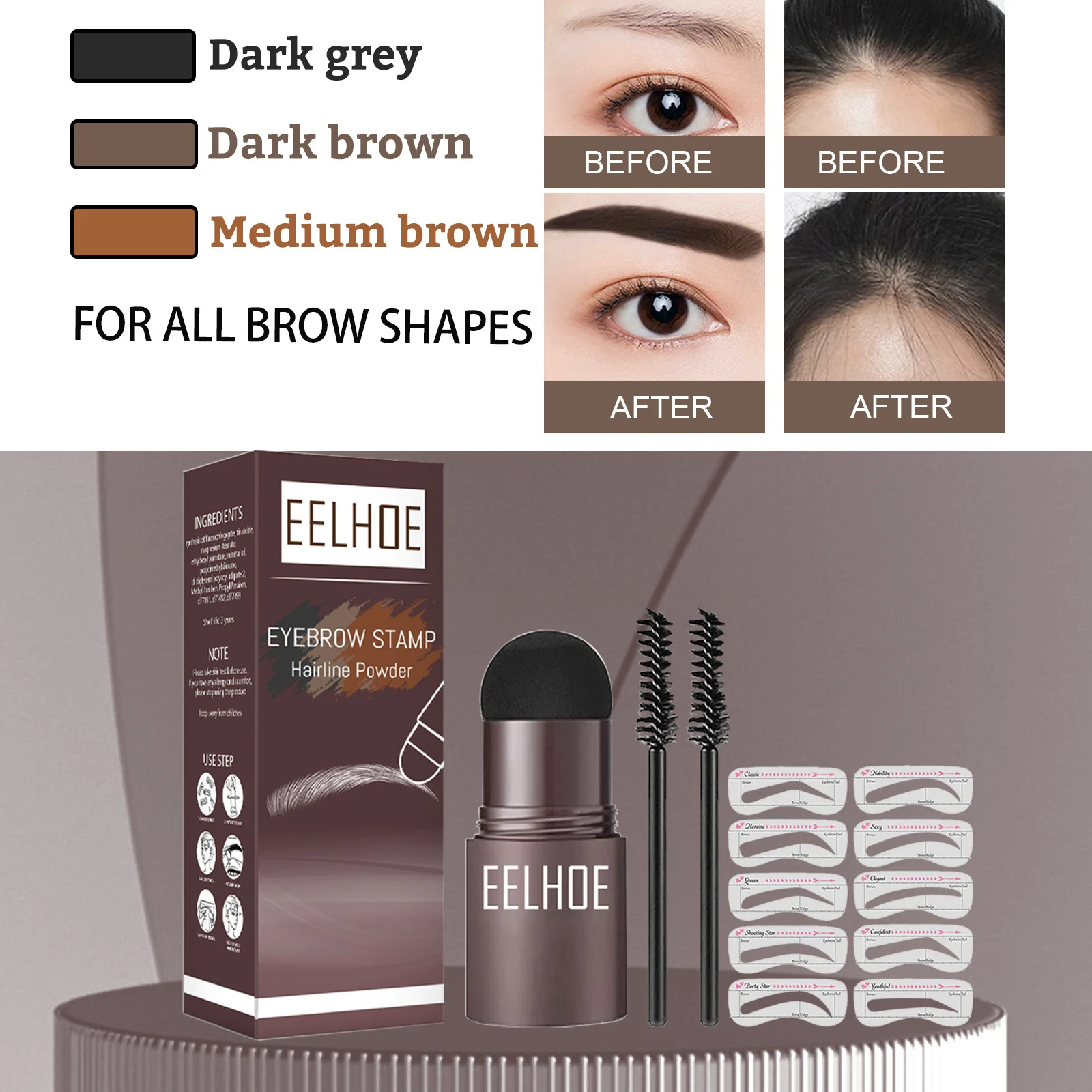 Eyebrow Stamp & Hairline Powder Kit - 20g Waterproof Brow Filling & Shaping Mold with Stencil 7 eyebrow stamp hairline powder kit 20g cih pm82j6ks desc 7