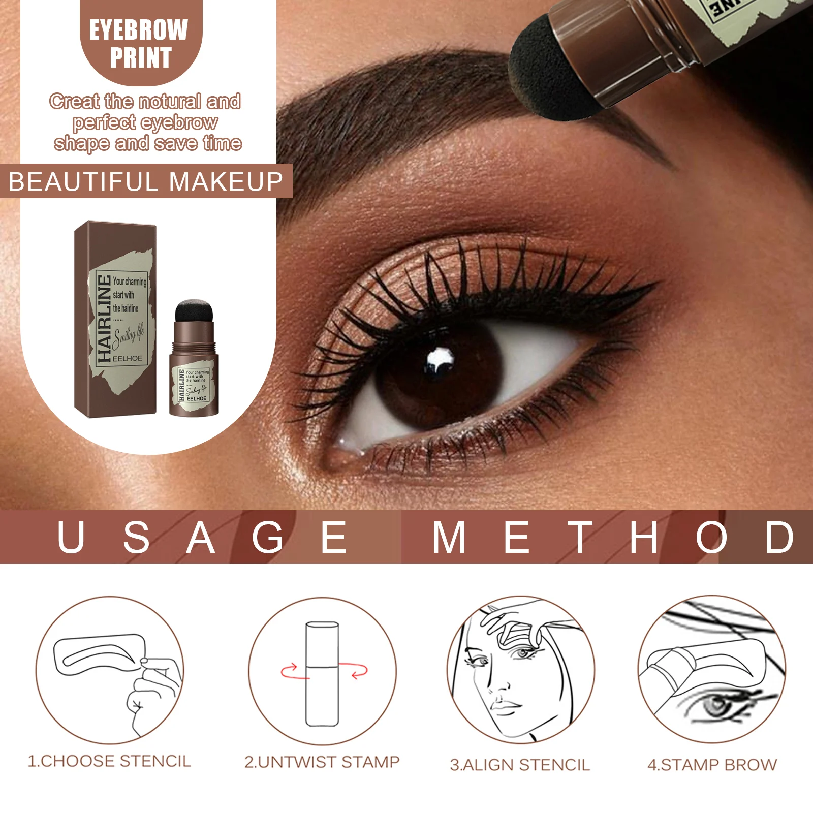 Eyebrow Stamp Kit (Dark Brown) Natural Lazy Eyebrow Makeup Tool for Quick Application 4 eyebrow stamp kit dark brown cih kv8szdrf desc 4