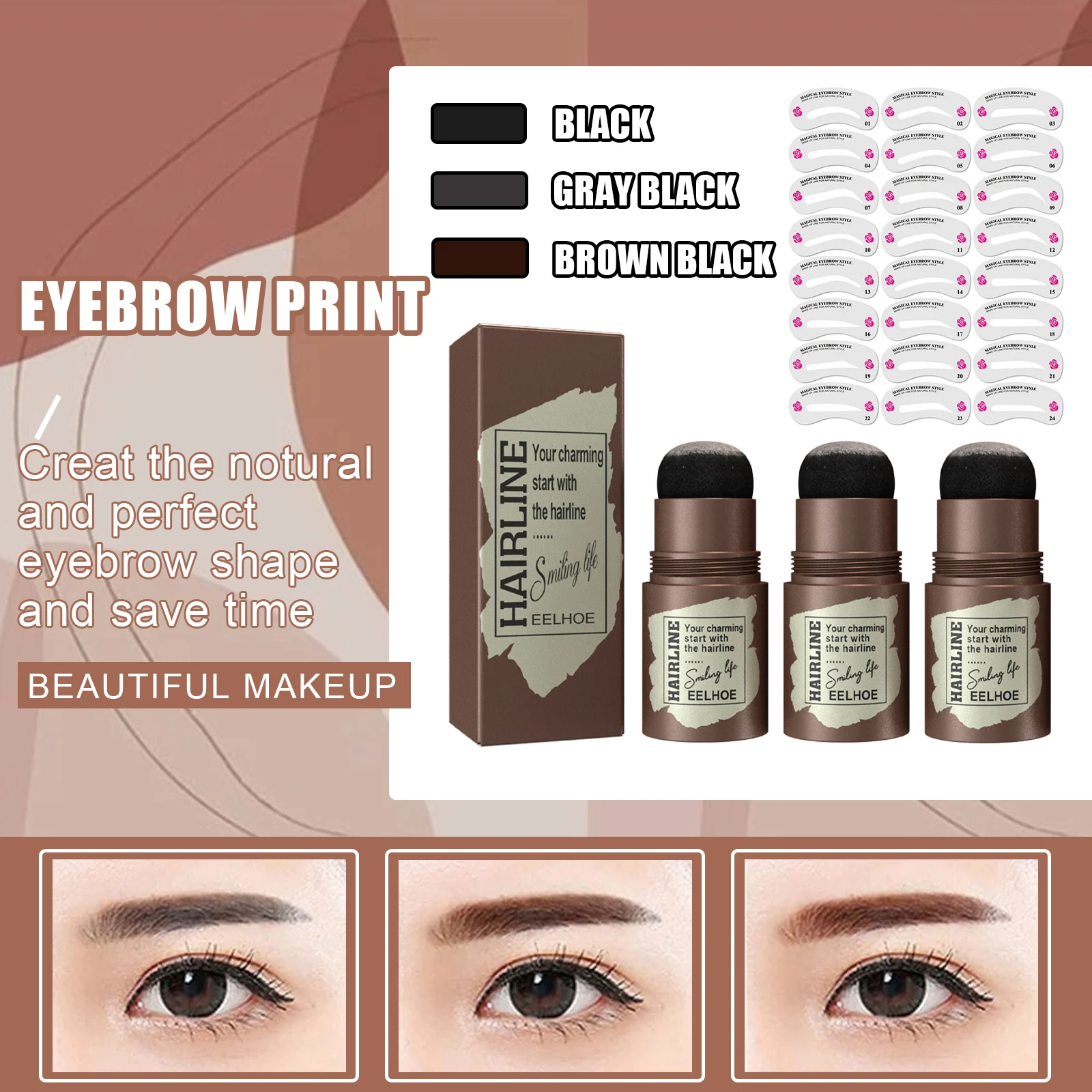 Eyebrow Stamp Kit (Dark Brown) Natural Lazy Eyebrow Makeup Tool for Quick Application 6 eyebrow stamp kit dark brown cih kv8szdrf desc 6