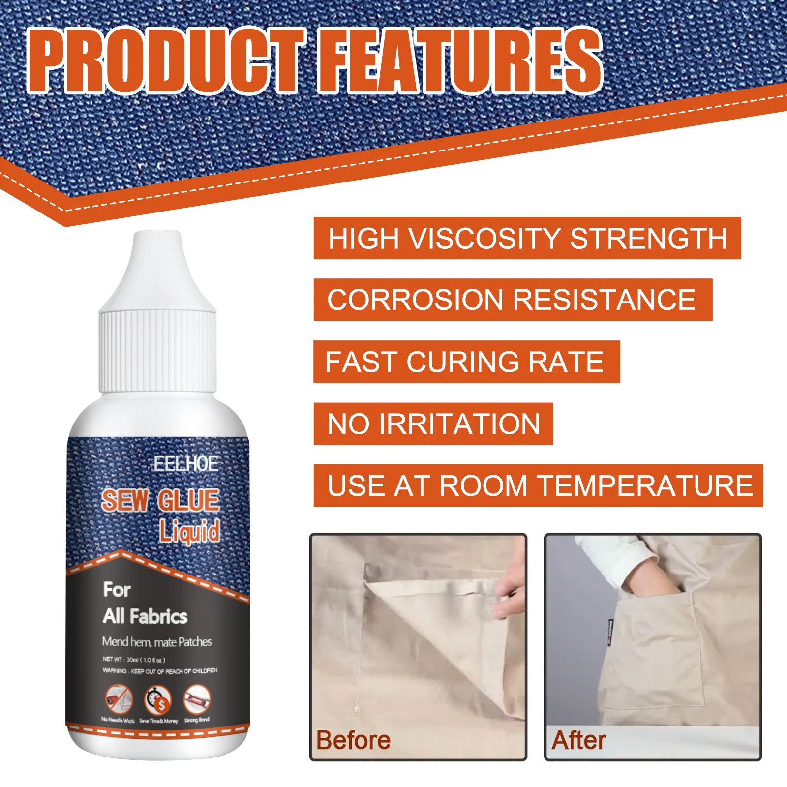 Fabric Glue Washable & Ironable Fabric Adhesive for Clothing Repair 30ml 7 fabric glue washable ironable clothing repair 30ml cih spmmszr9 desc 7
