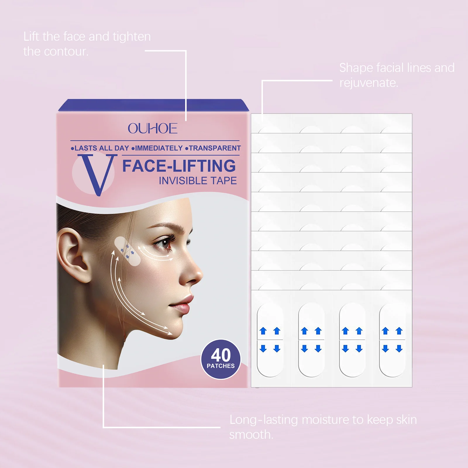 Face Lifting Tape Instant Tightening & Firming V-Line Transparent Patches 40pcs 7 face lifting tape transparent tightening v line patches cih u7aj4csk desc 7
