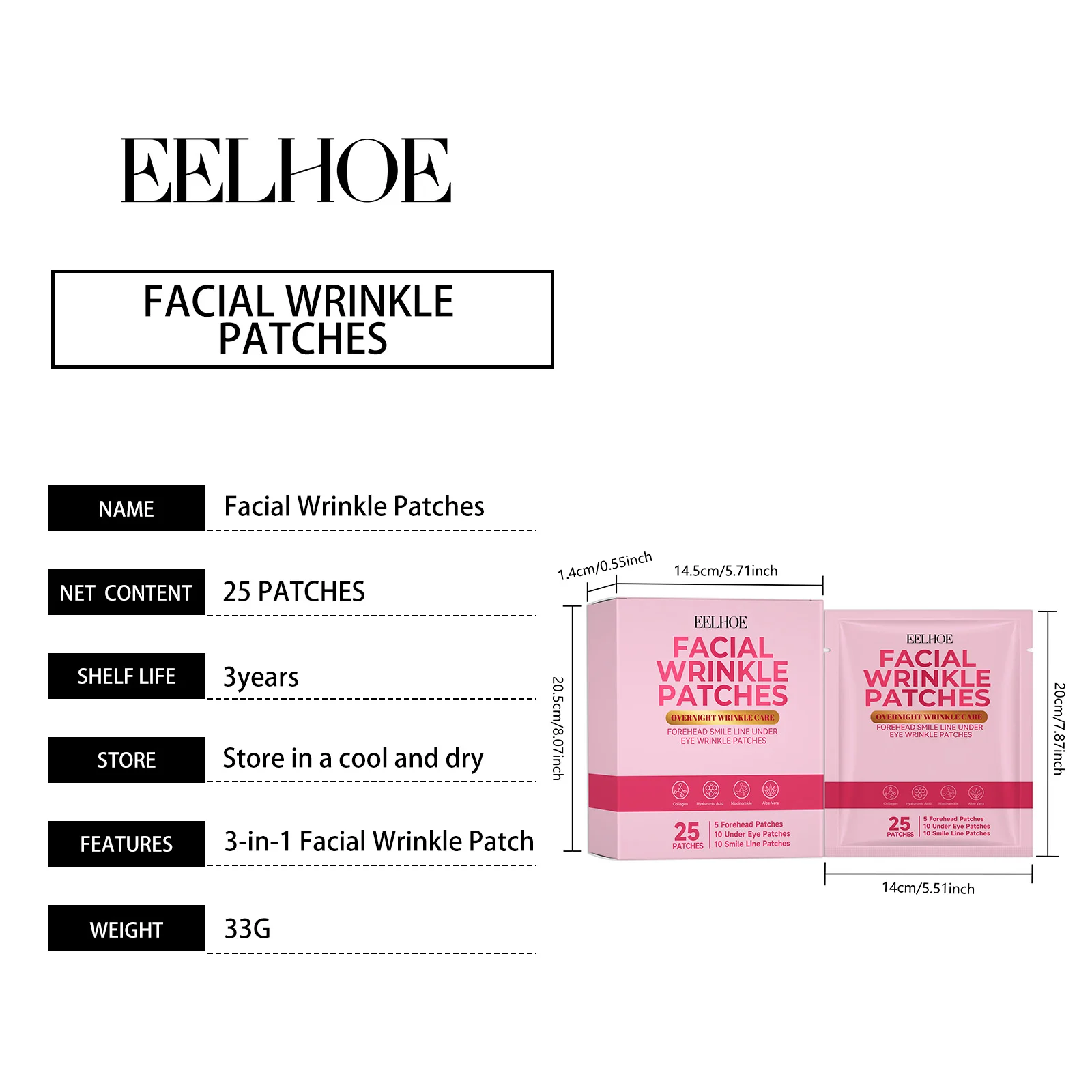 Facial Wrinkle Patches 3-in-1 Overnight Repair Mask for Forehead Eye Smile Lines 1 facial wrinkle patches 3 in 1 overnight repair mask der 5xkrqtvk desc 1