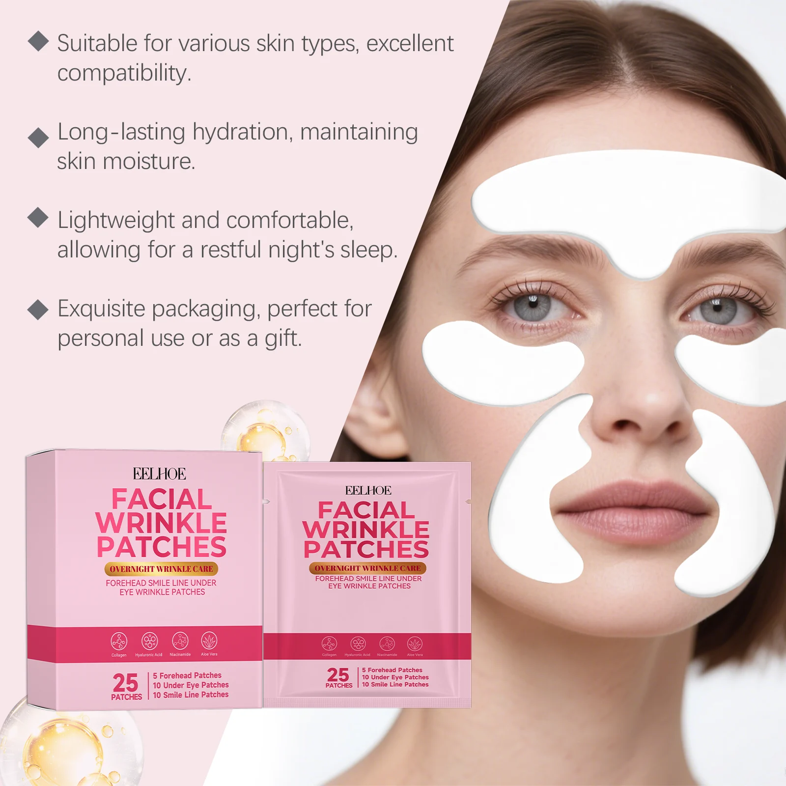 Facial Wrinkle Patches 3-in-1 Overnight Repair Mask for Forehead Eye Smile Lines 6 facial wrinkle patches 3 in 1 overnight repair mask der 5xkrqtvk desc 6