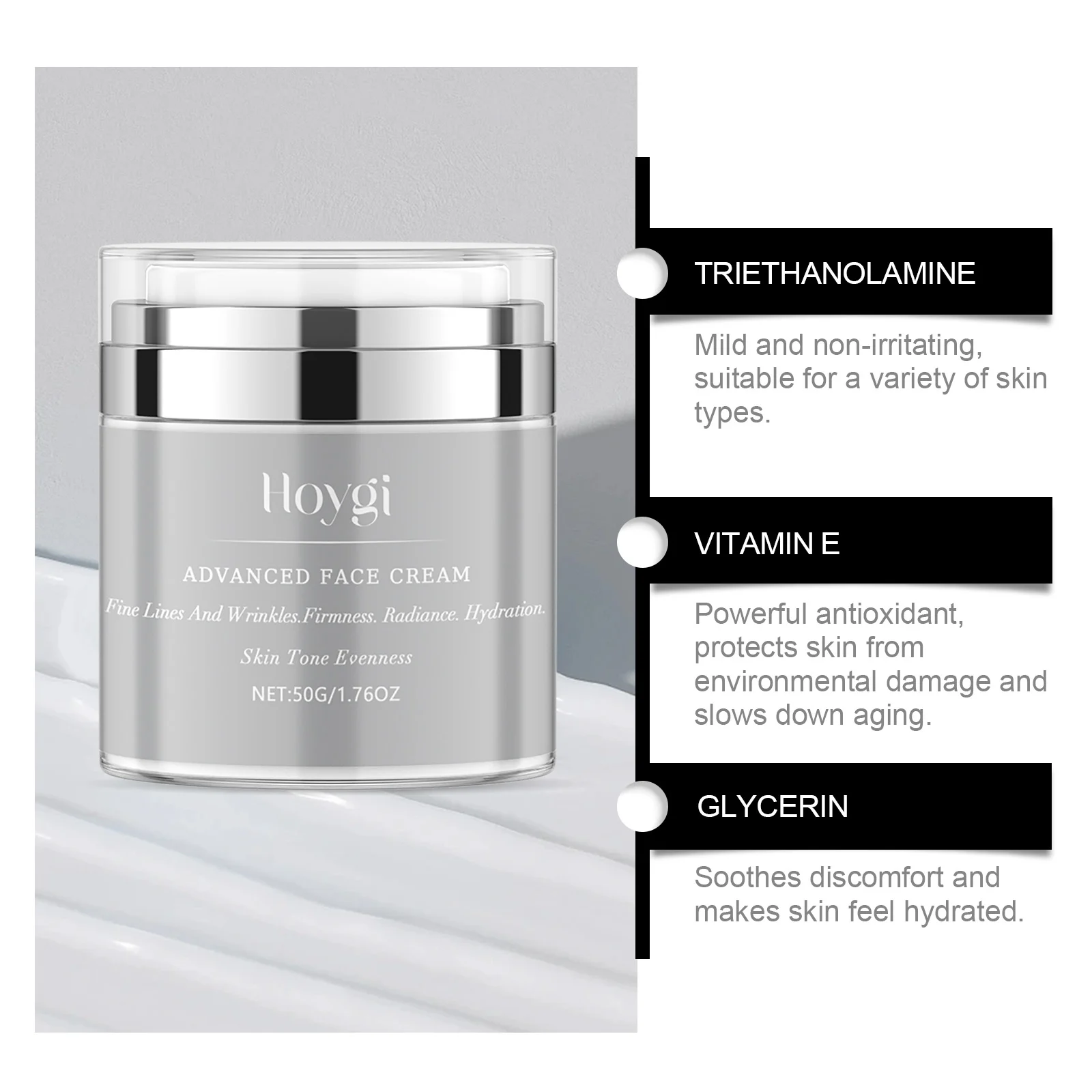 Hoygi Firming Face Cream for Wrinkles, Hydration & Radiance, 50g Anti-Aging Moisturizer 6 firming anti aging face cream cih 836n76dc desc 6