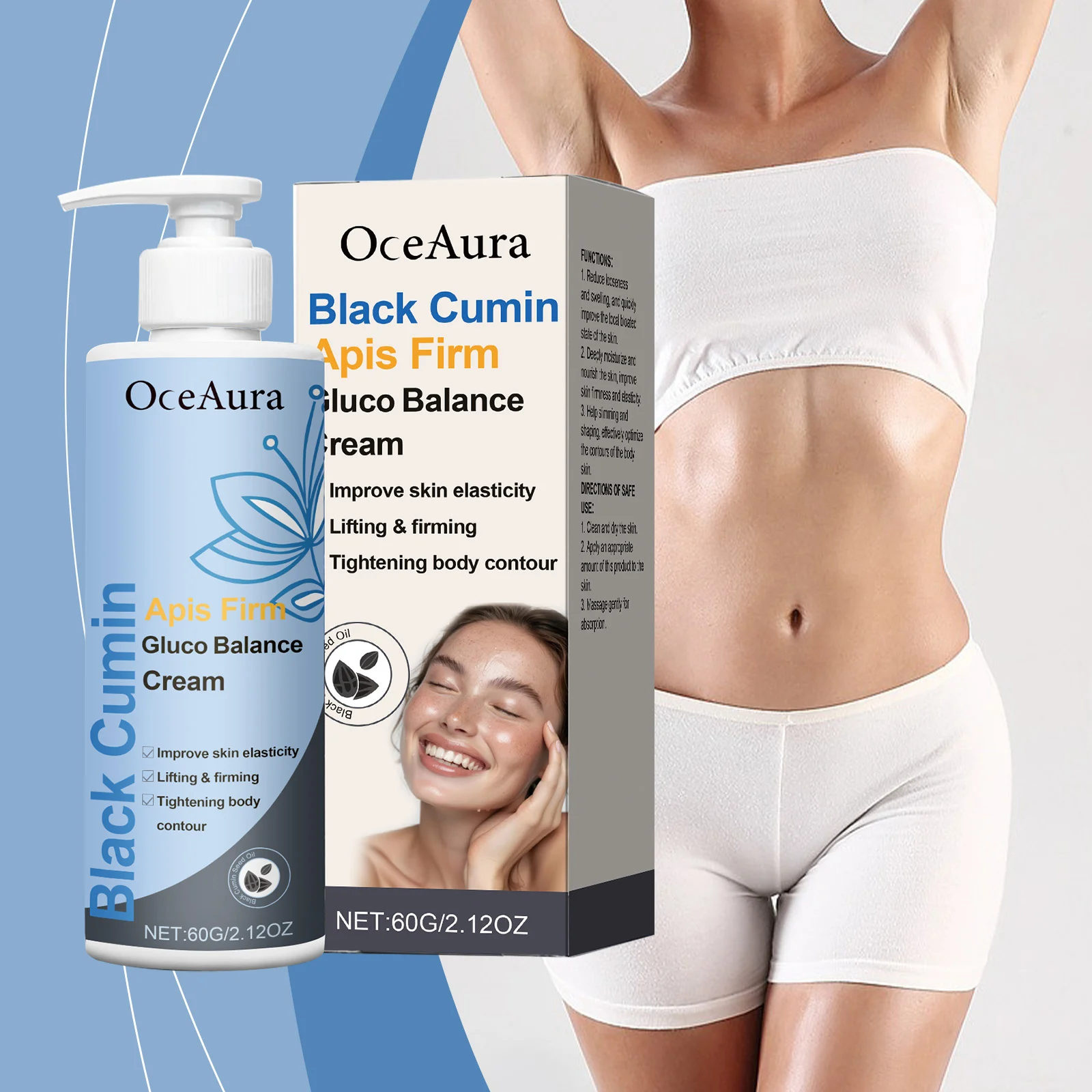 Firming Body Cream 60g with Black Cumin & Hyaluronic Acid for Moisturizing and Tightening 2 firming body cream black cumin hyaluronic acid 60g cih eaps4s5h desc 2