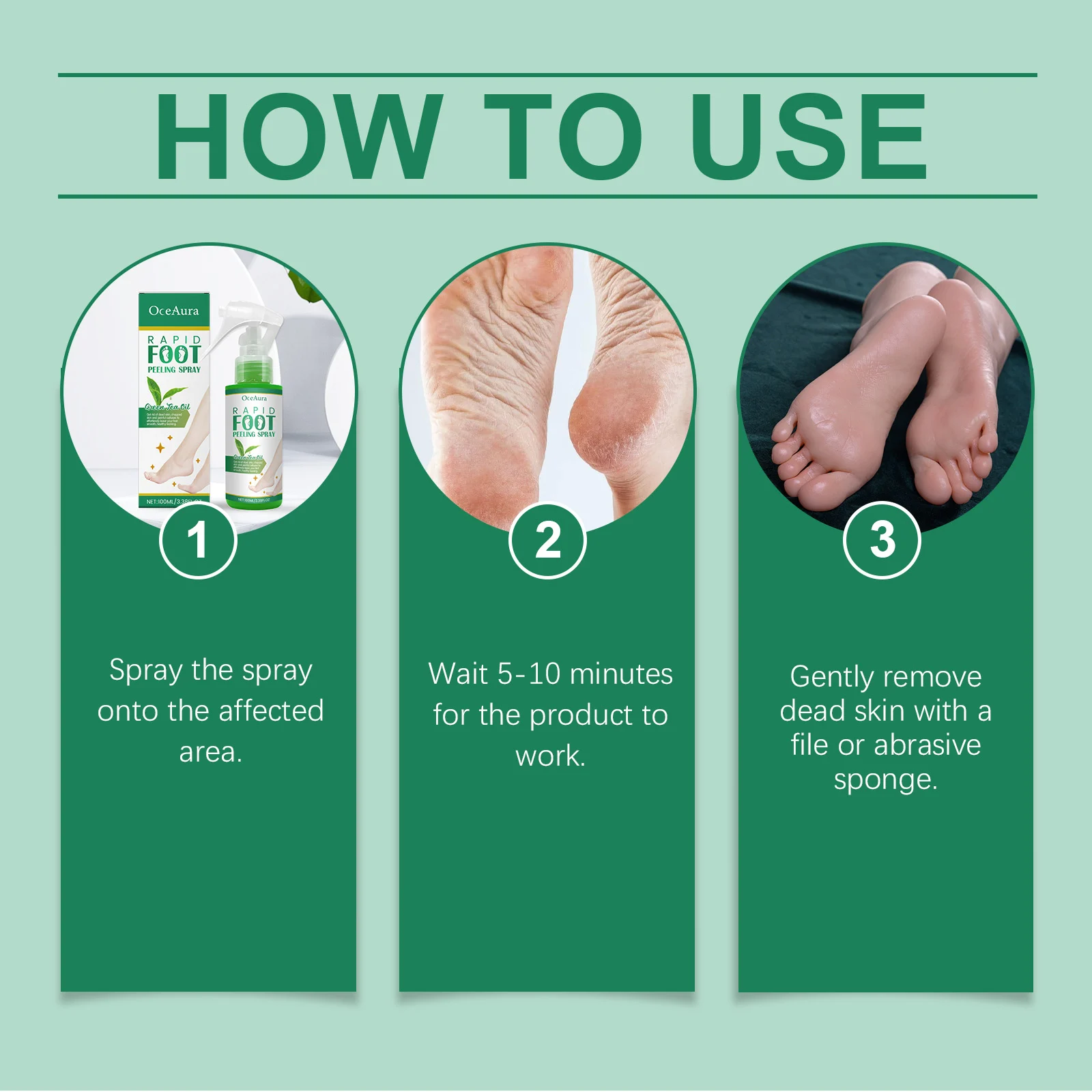 OceAura Rapid Foot Peeling Spray with Hyaluronic Acid and Green Tea Oil for Soft, Smooth Feet 4 foot peeling spray cih 2baxmujp desc 4