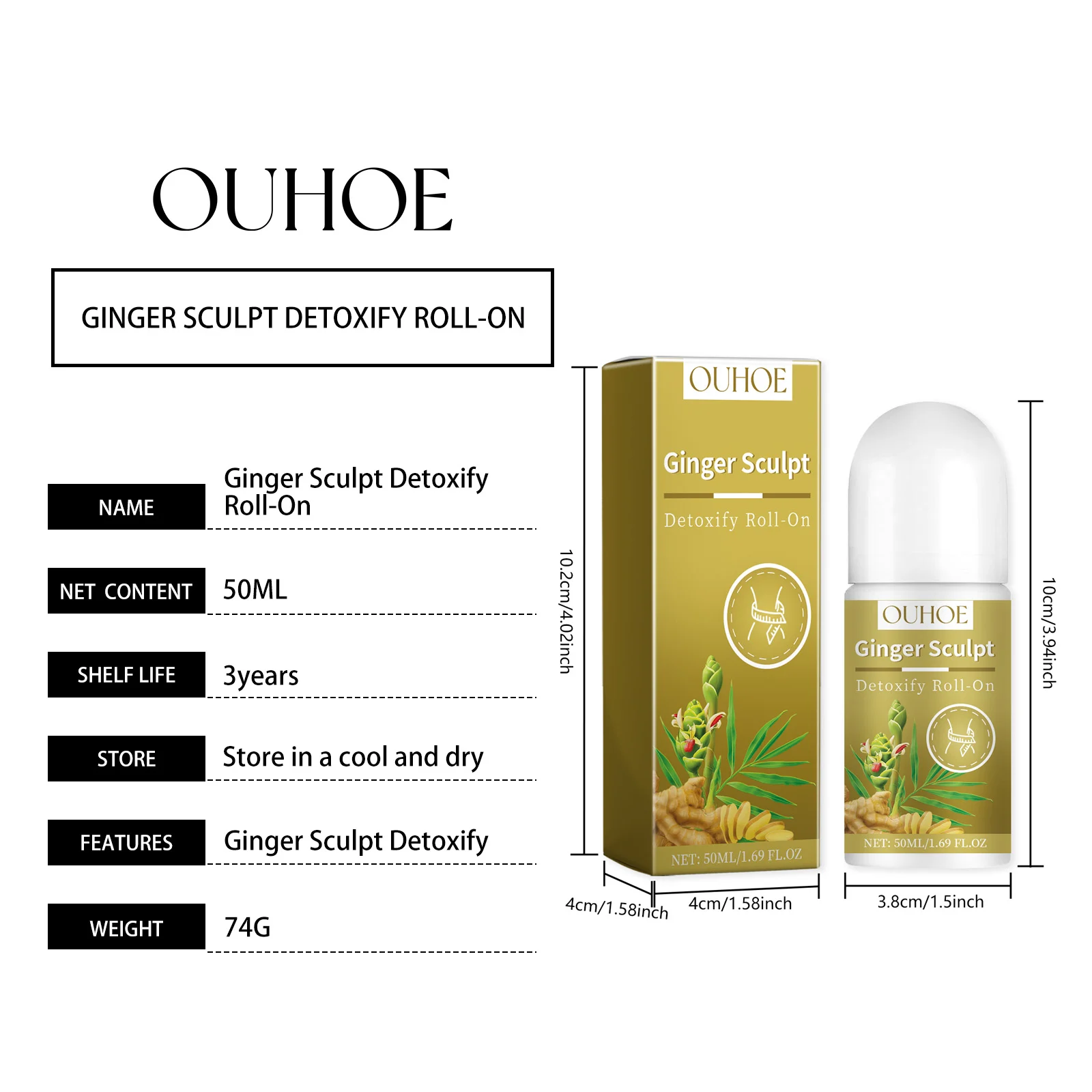 OUHOE Ginger Sculpt Detoxify Roll-On Body Contouring Massage Roller 1 ginger detox body roll on massager cih 2aw55wy9 desc 1