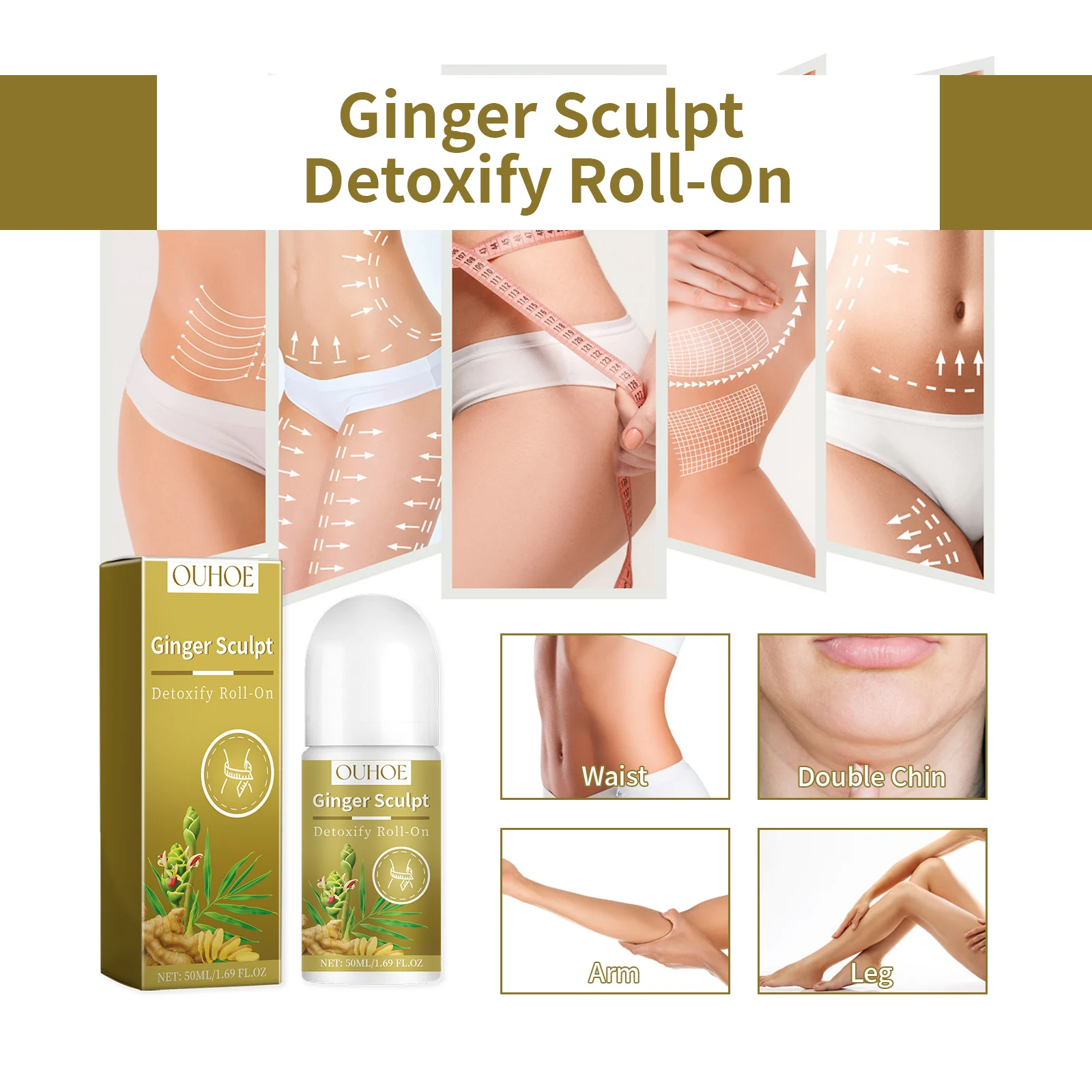 OUHOE Ginger Sculpt Detoxify Roll-On Body Contouring Massage Roller 6 ginger detox body roll on massager cih 2aw55wy9 desc 6