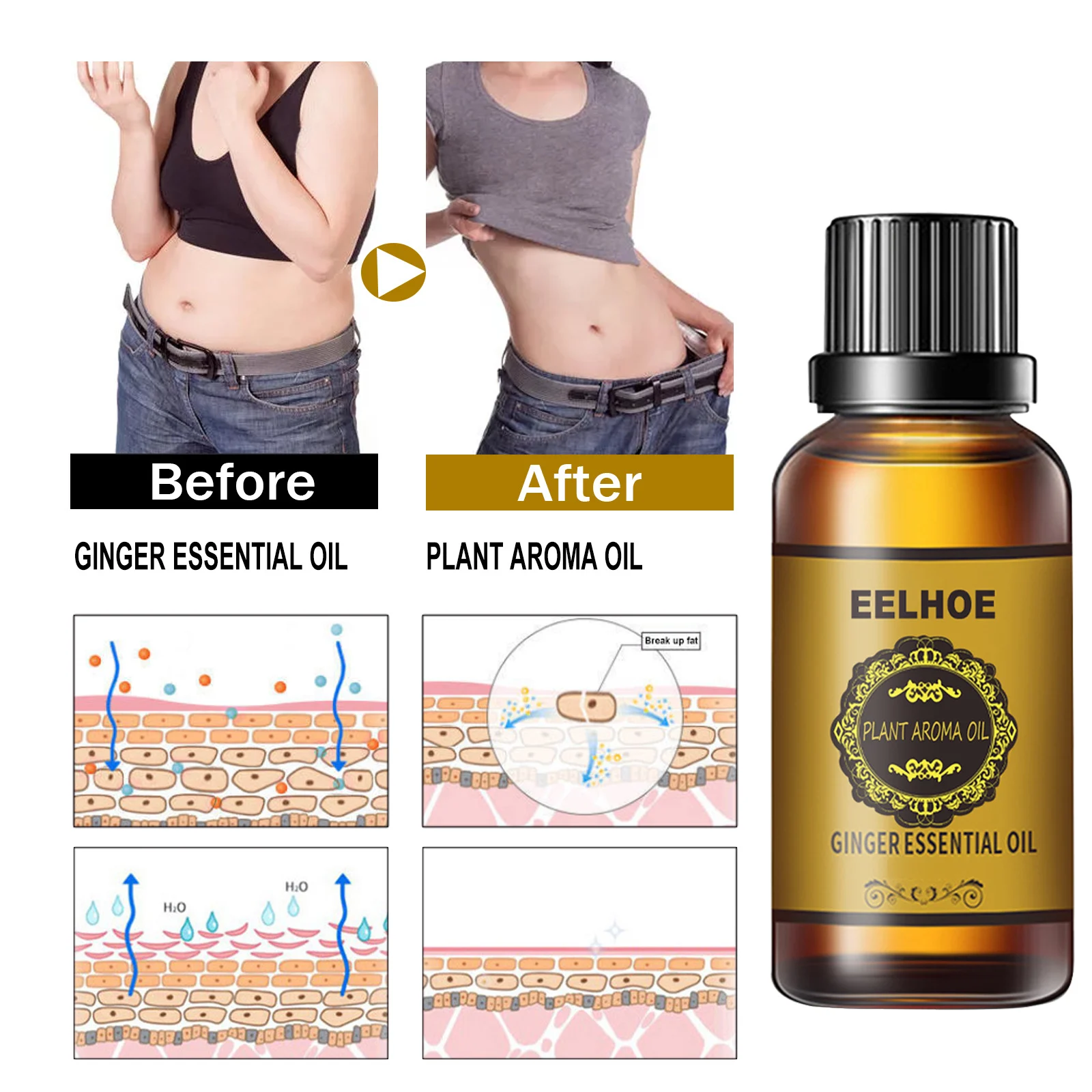 Ginger Essential Oil (10ml) Tightening Body Massage Oil for Skin Care & Slimming 7 ginger essential oil 30ml slimming massage cih k78sugec desc 7