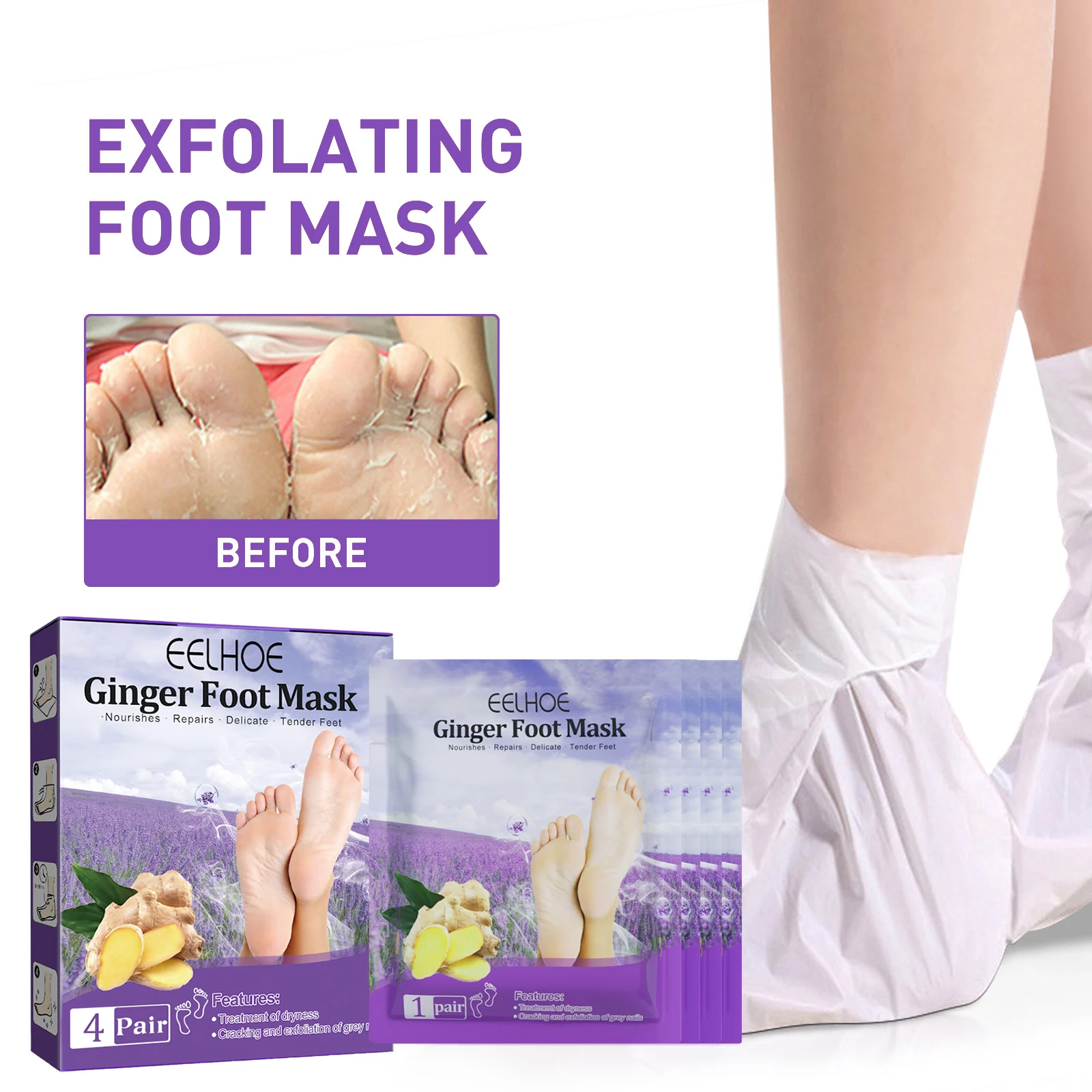 Ginger Foot Mask Pairs Exfoliating Foot Peel Mask for Dry Cracked Heels Callus Removal 1 ginger foot mask pairs exfoliating foot peel mask cih vxjx8b3y desc 1