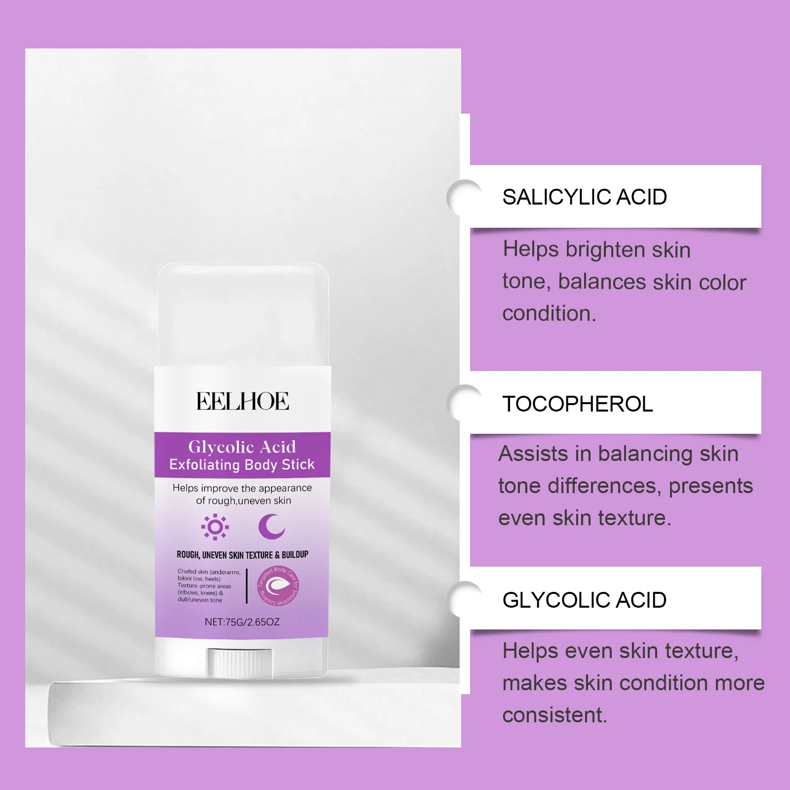 Glycolic Acid Exfoliating Body Stick 75g for Rough & Uneven Skin, Portable Care 8 glycolic acid exfoliating body stick 75g der 83ewp9bz desc 8