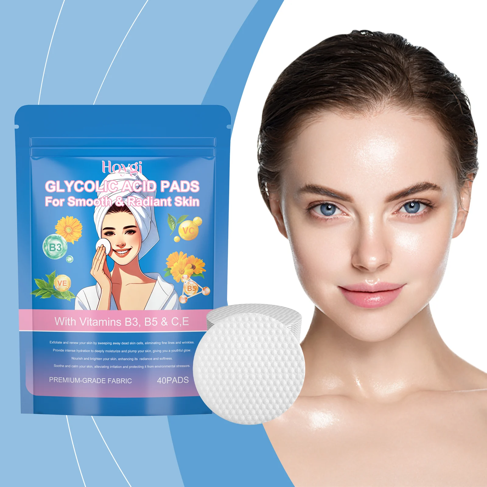 Glycolic Acid Exfoliating Pads for Deep Cleansing, Brightening & Skin Renewal 40 Pads 2 glycolic acid exfoliating pads 40 pads cih 658t7p97 desc 2