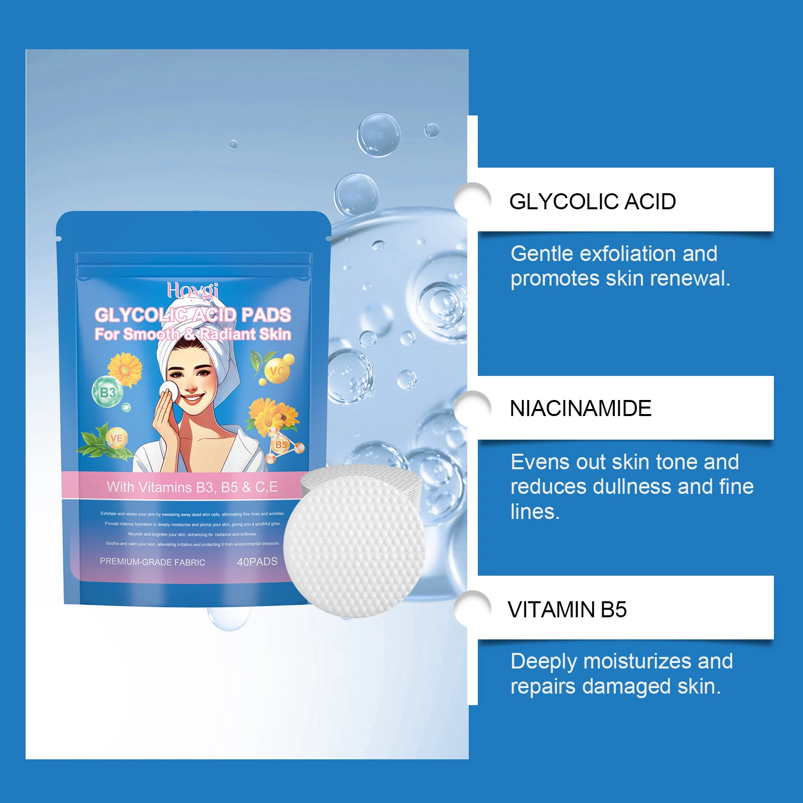Glycolic Acid Exfoliating Pads for Deep Cleansing, Brightening & Skin Renewal 40 Pads 5 glycolic acid exfoliating pads 40 pads cih 658t7p97 desc 5