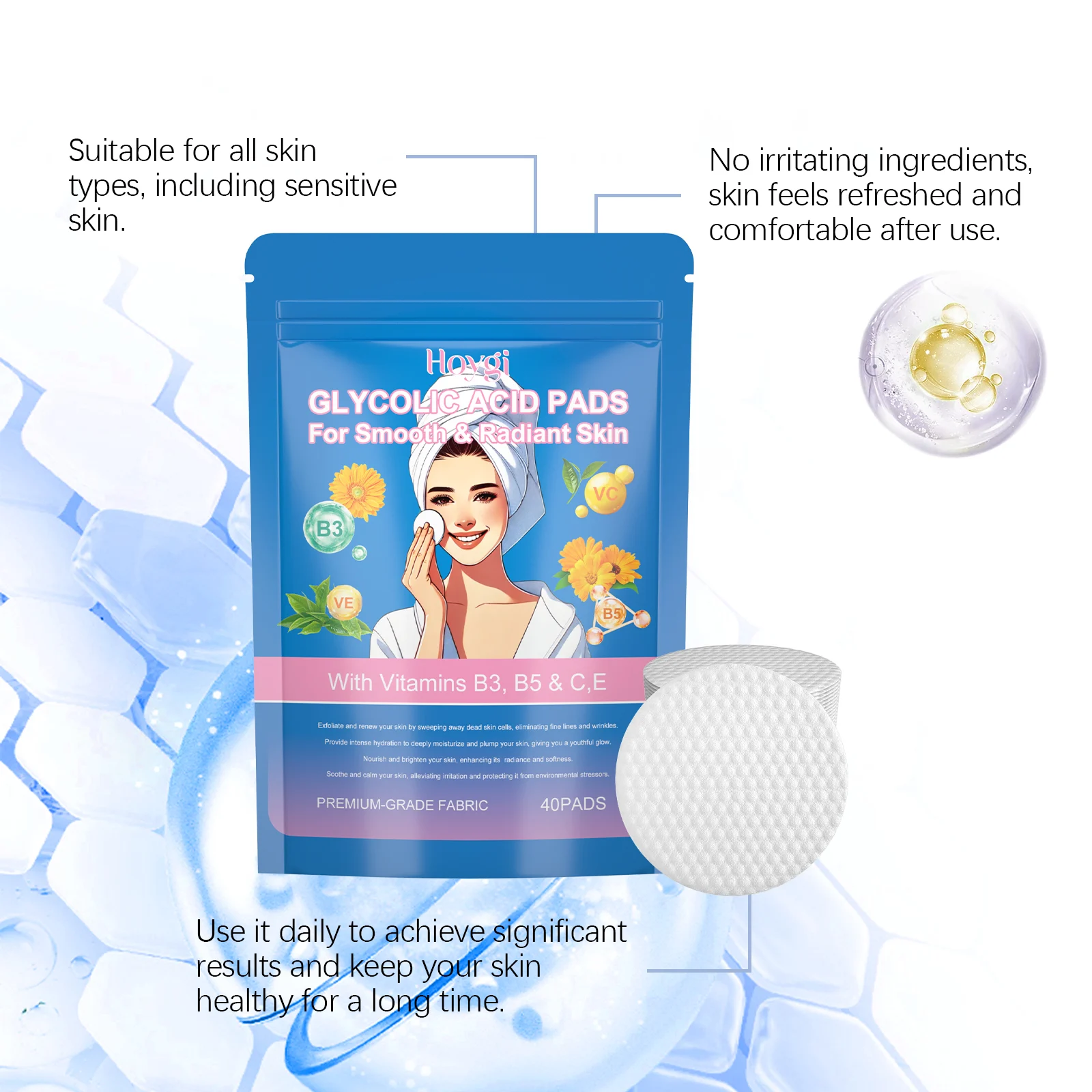Glycolic Acid Exfoliating Pads for Deep Cleansing, Brightening & Skin Renewal 40 Pads 6 glycolic acid exfoliating pads 40 pads cih 658t7p97 desc 6