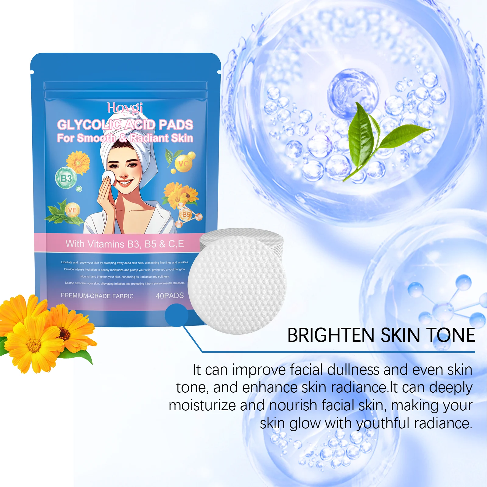 Glycolic Acid Exfoliating Pads for Deep Cleansing, Brightening & Skin Renewal 40 Pads 7 glycolic acid exfoliating pads 40 pads cih 658t7p97 desc 7