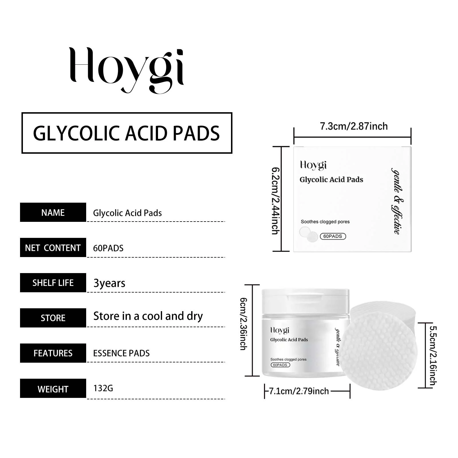 Glycolic Acid Exfoliating Pads 60 Counts for Gentle Face Cleansing & Brightening 1 glycolic acid exfoliating pads 60 count cih be9nfrhp desc 1