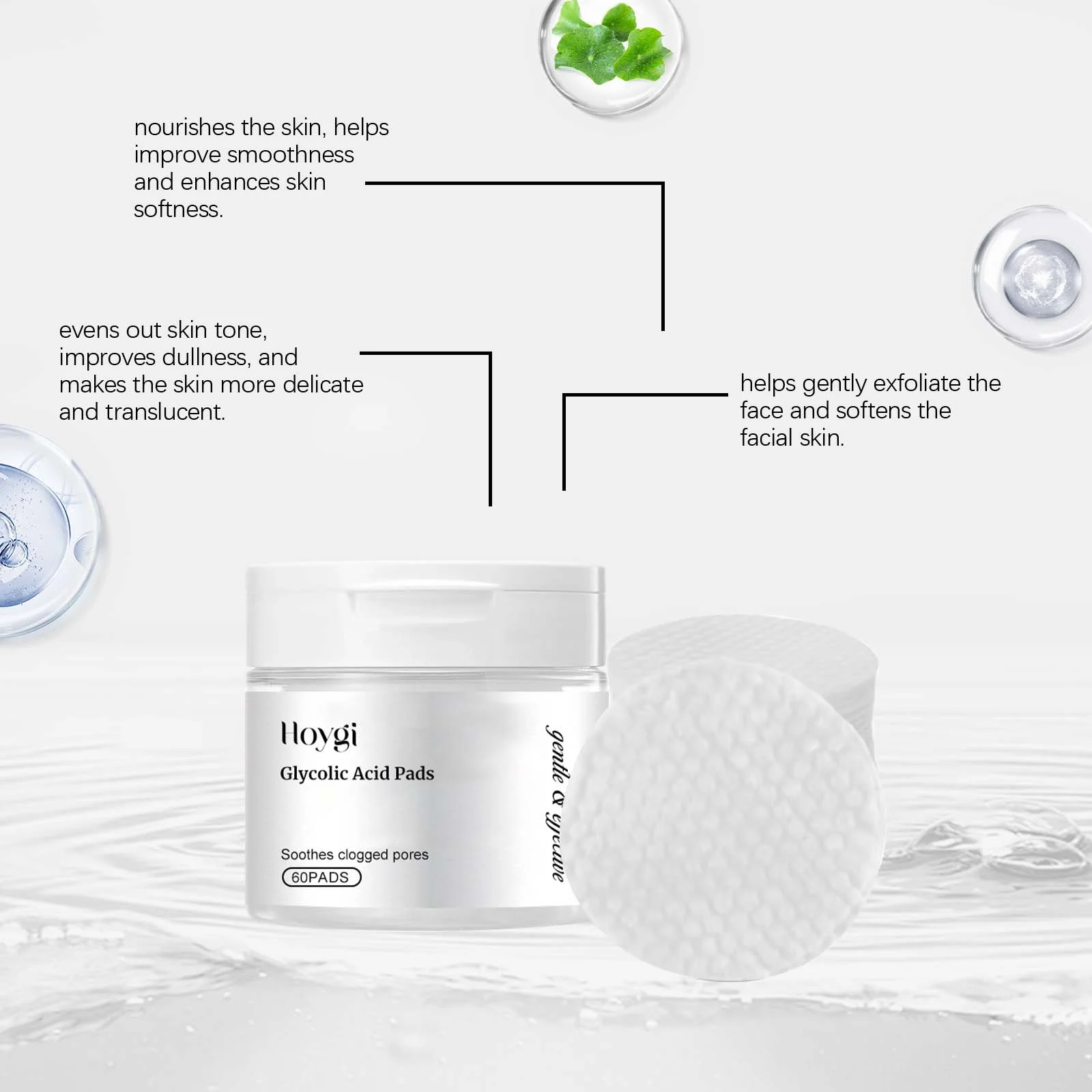 Glycolic Acid Exfoliating Pads 60 Counts for Gentle Face Cleansing & Brightening 9 glycolic acid exfoliating pads 60 count cih be9nfrhp desc 9