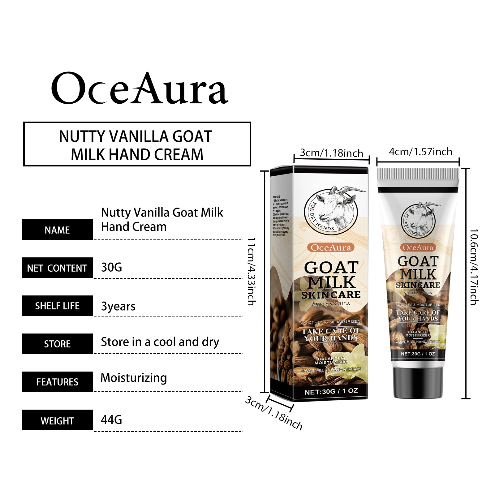 Goat Milk Hand Cream Nutty Vanilla 30g Daily Moisturizing, Tightening & Brightening Hand Care 1 goat milk hand cream nutty vanilla 30g cih 8ax939qq desc 1